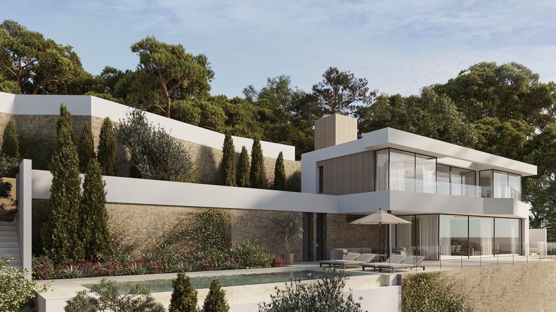 Pool area and garden of new-build villa on 1530 m2 plot, Saladar, Calpe
