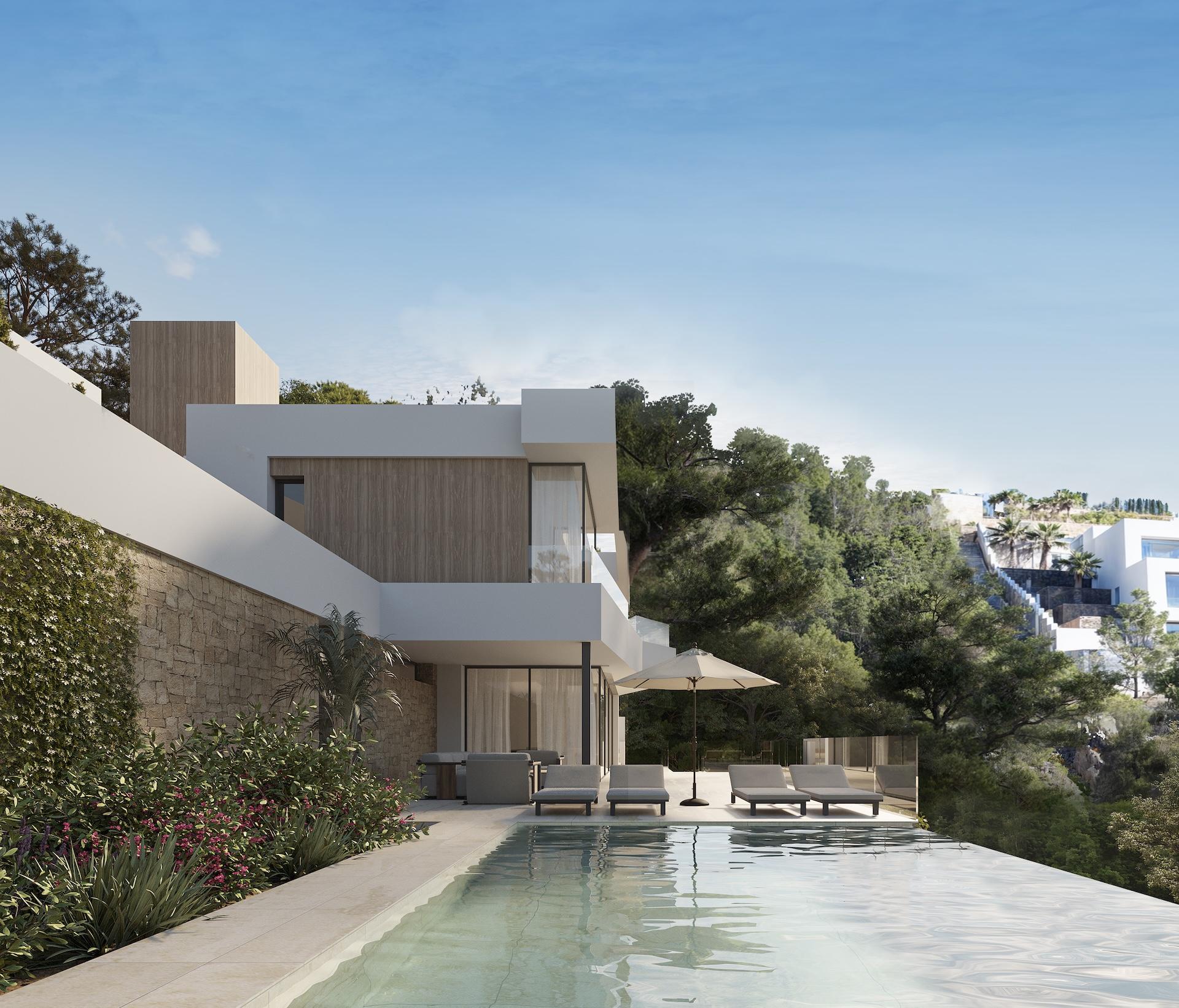 Exterior facade of 4-bedroom new-build villa in Saladar, Calpe