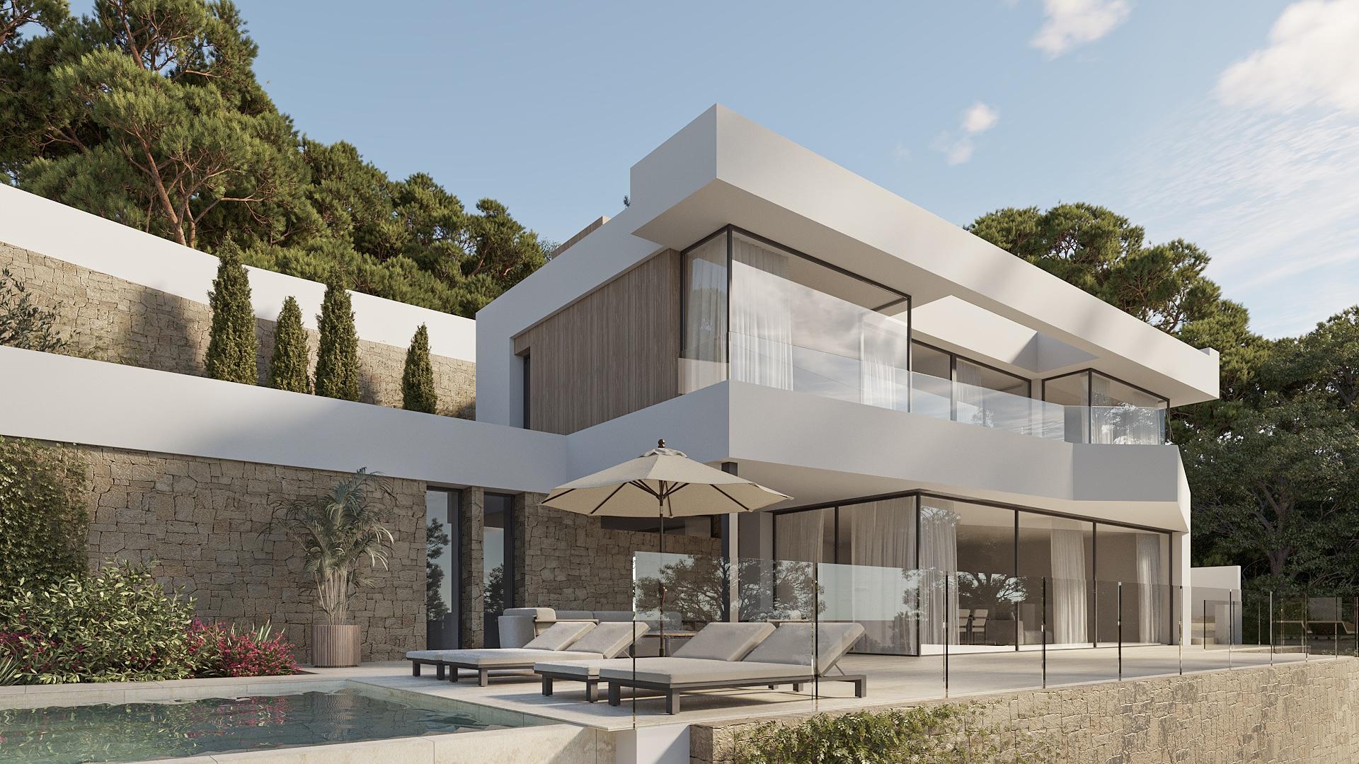 Front elevation and driveway area of new-build villa, Saladar, Calpe