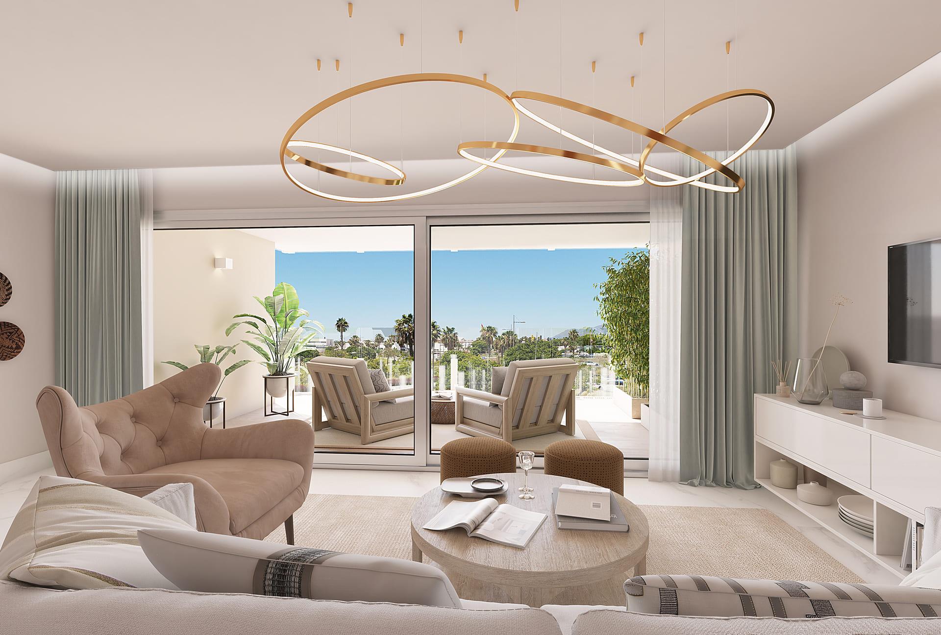 Evening view from terrace of new-build penthouse, San Pedro