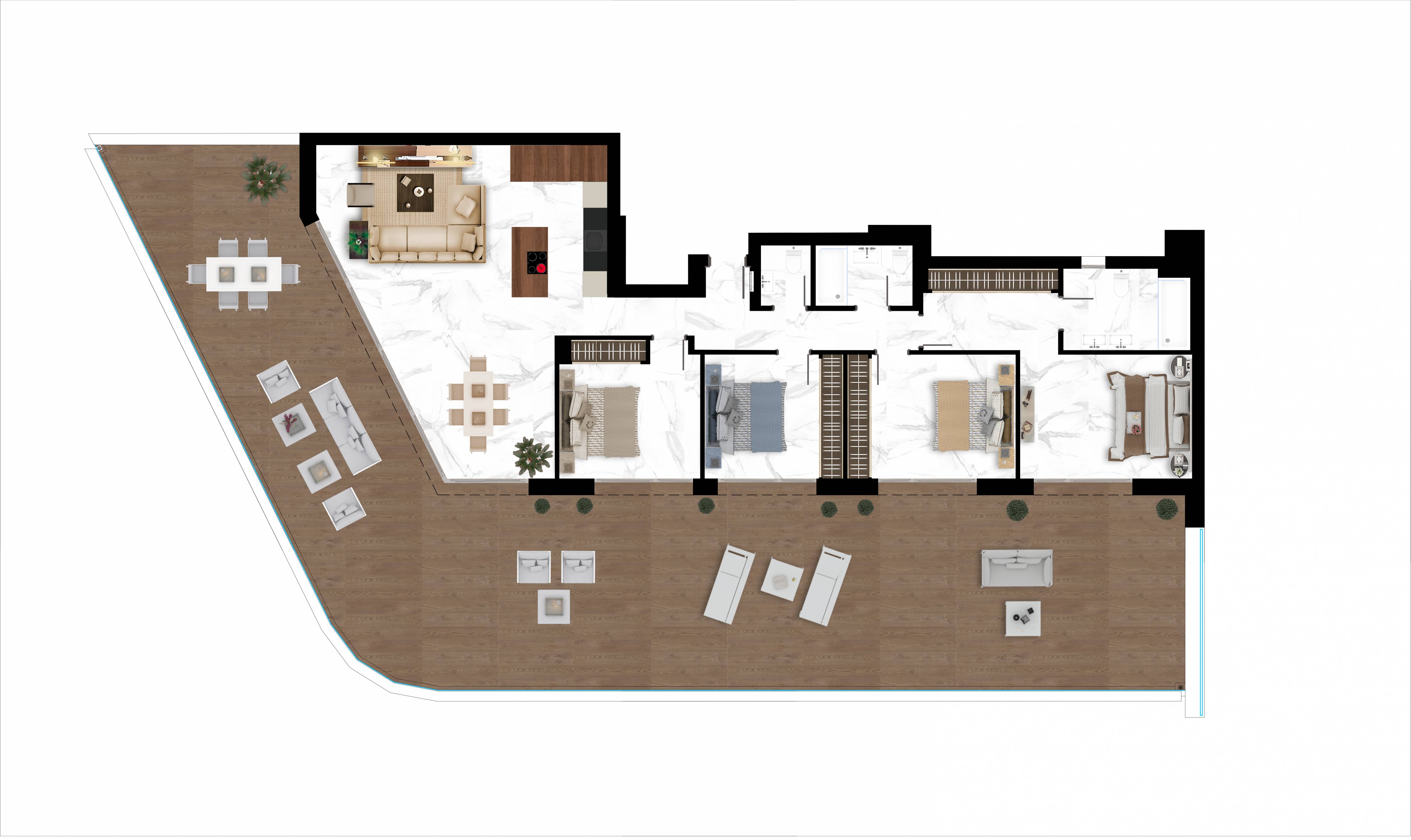 Render of communal pool in new-build development, San Pedro, Marbella