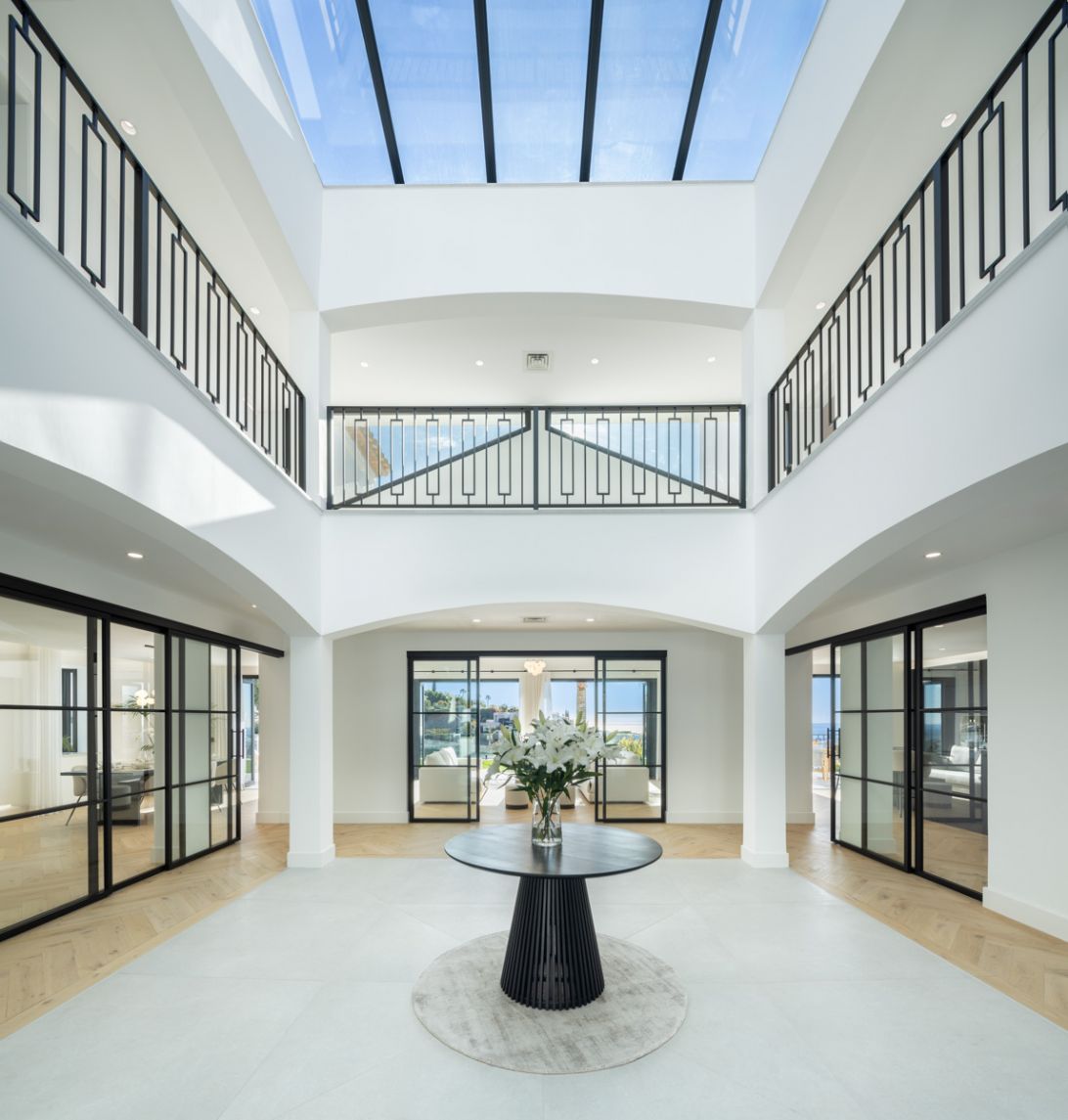 Entrance facade of 5-bedroom new-build villa, La Zagaleta, Benahavis