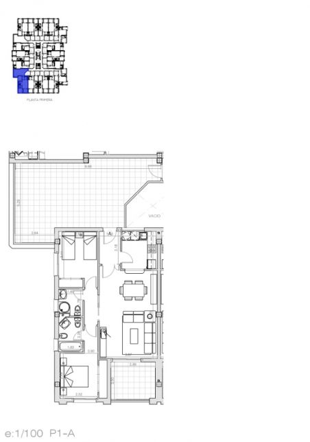 Floor plan of the 2-bedroom apartment in Lomas de Cabo Roig