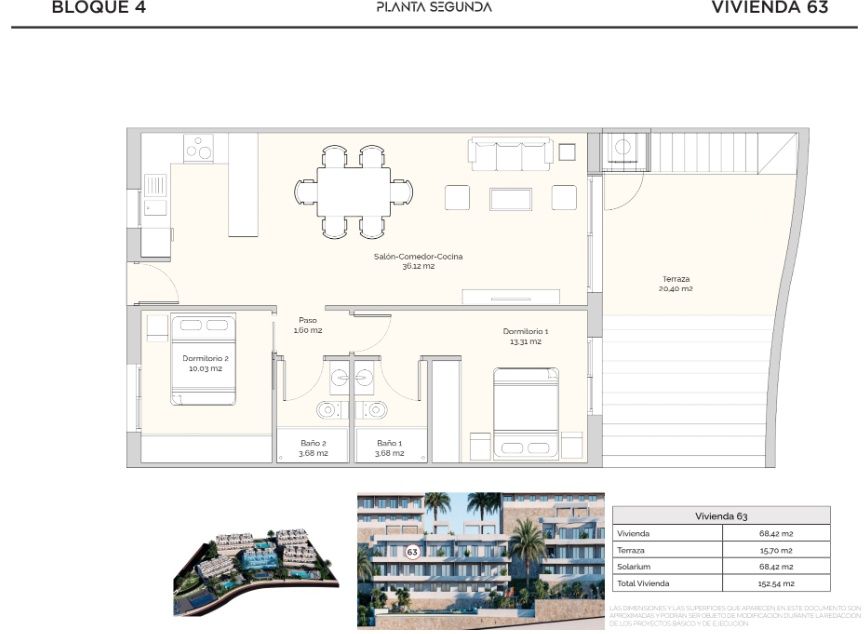 Floor plan of the 2-bedroom penthouse in Golf Puig Campana