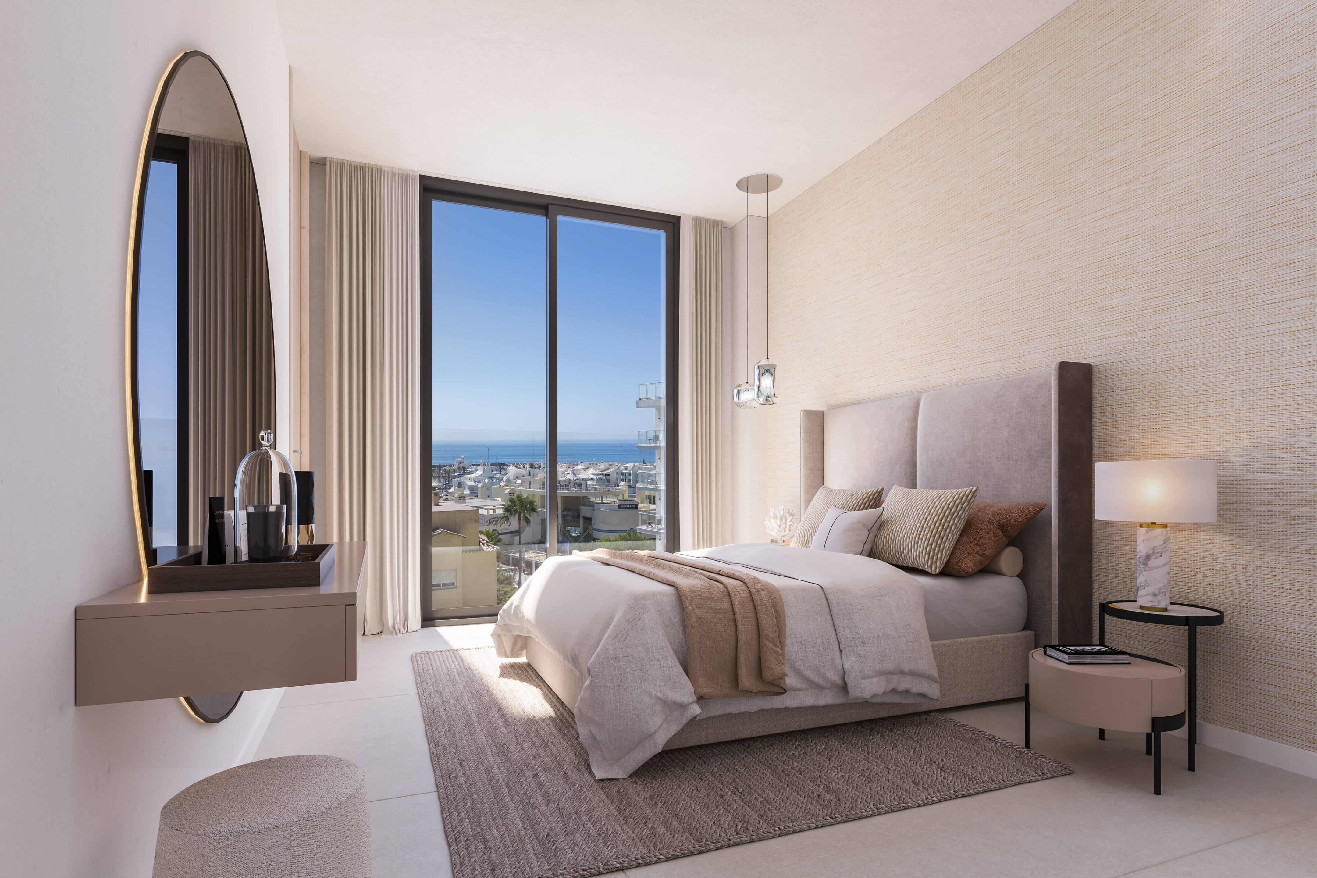 Open-plan living area in 3-bedroom penthouse, Puerto Marina, Benalmádena