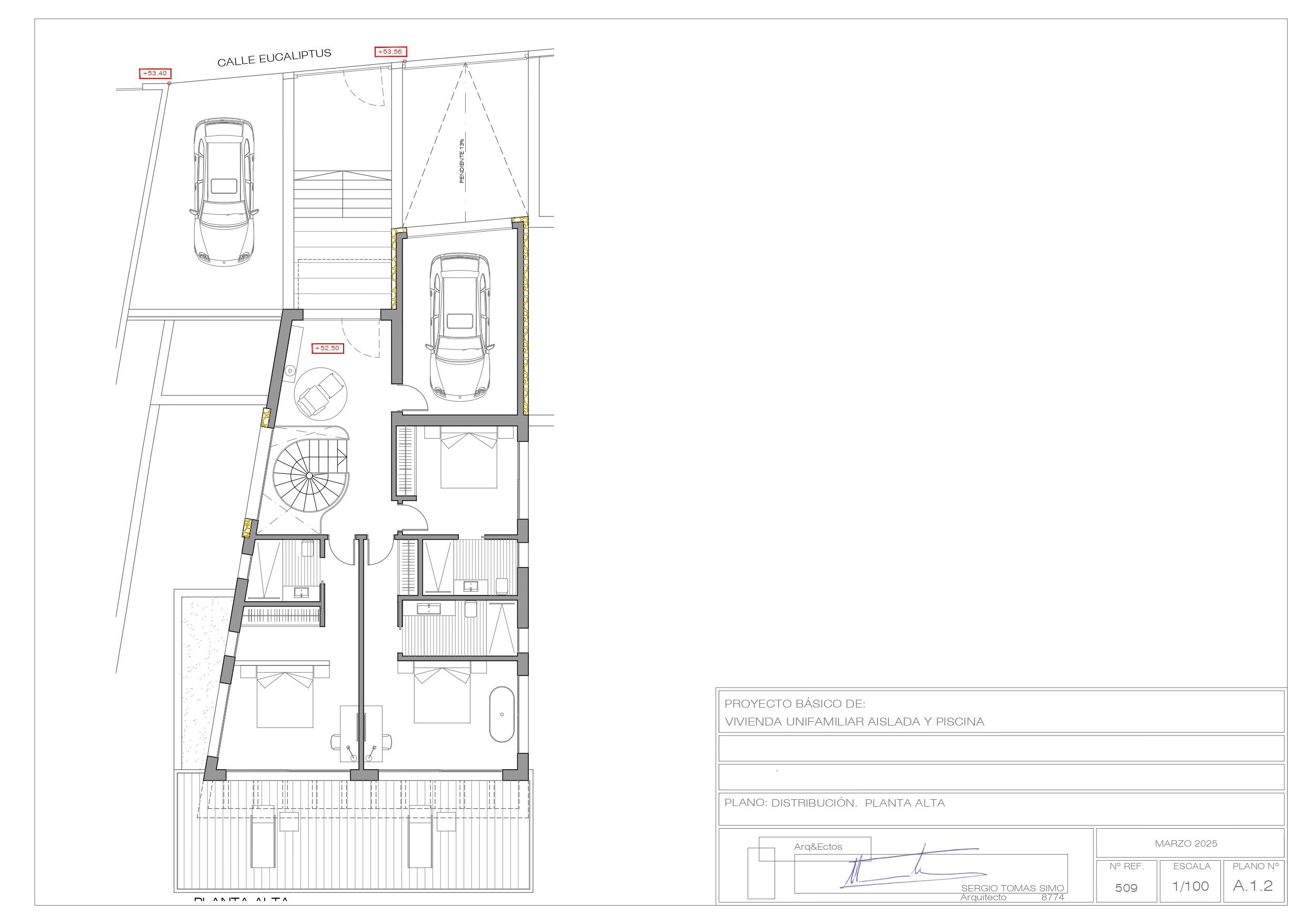 Roof or elevation plan of new-build villa in Pinar de Advocat-Cometa, Moraira