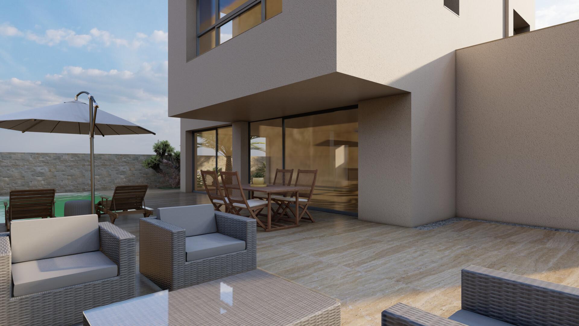 Street-facing exterior of new-build villa in La Torre de la Horadada