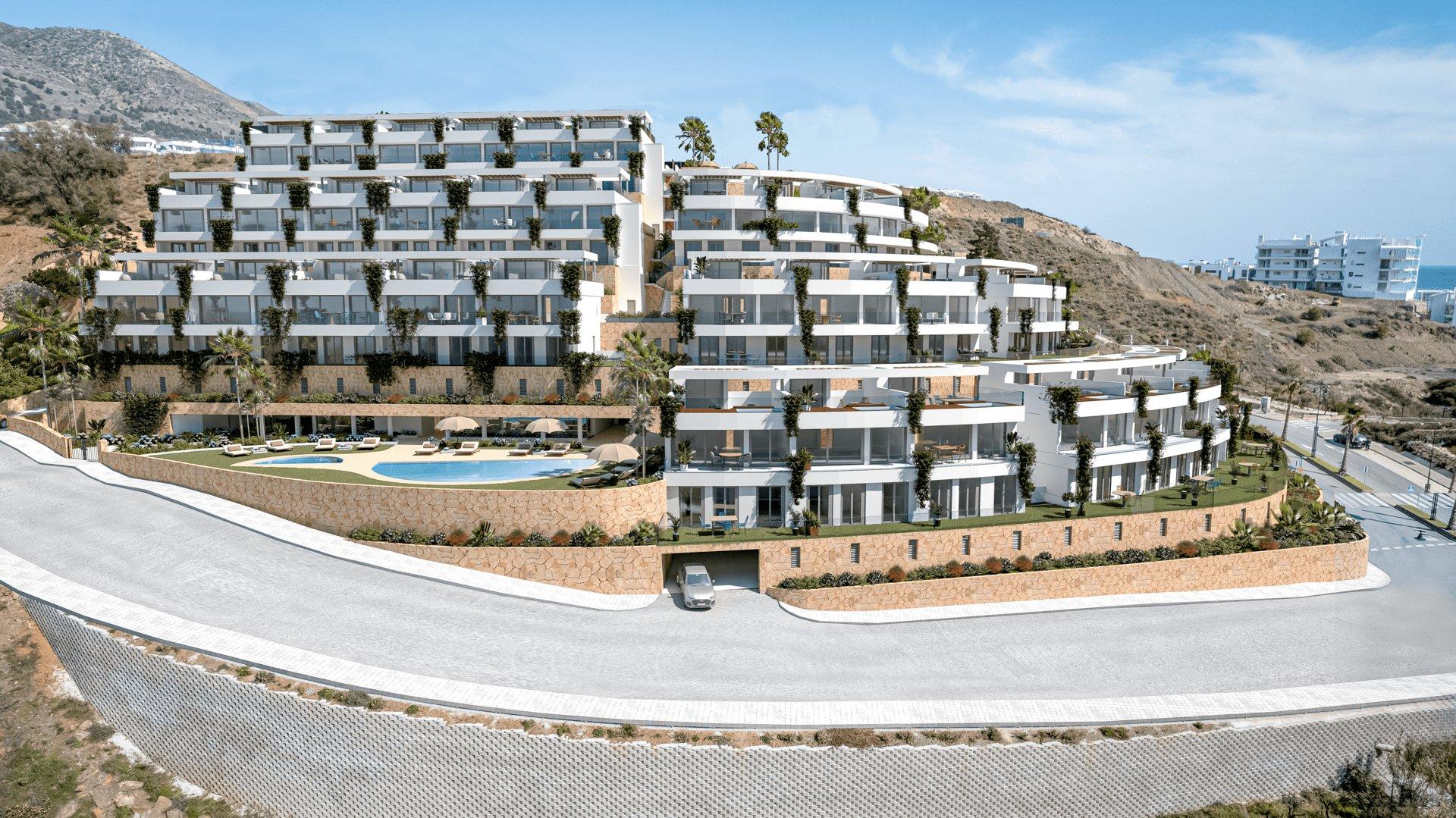 Landscaped communal grounds in El Higuerón villa development