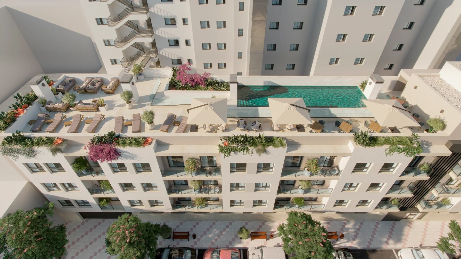 Communal gardens in new-build development, La Princesa-Huelin, Málaga
