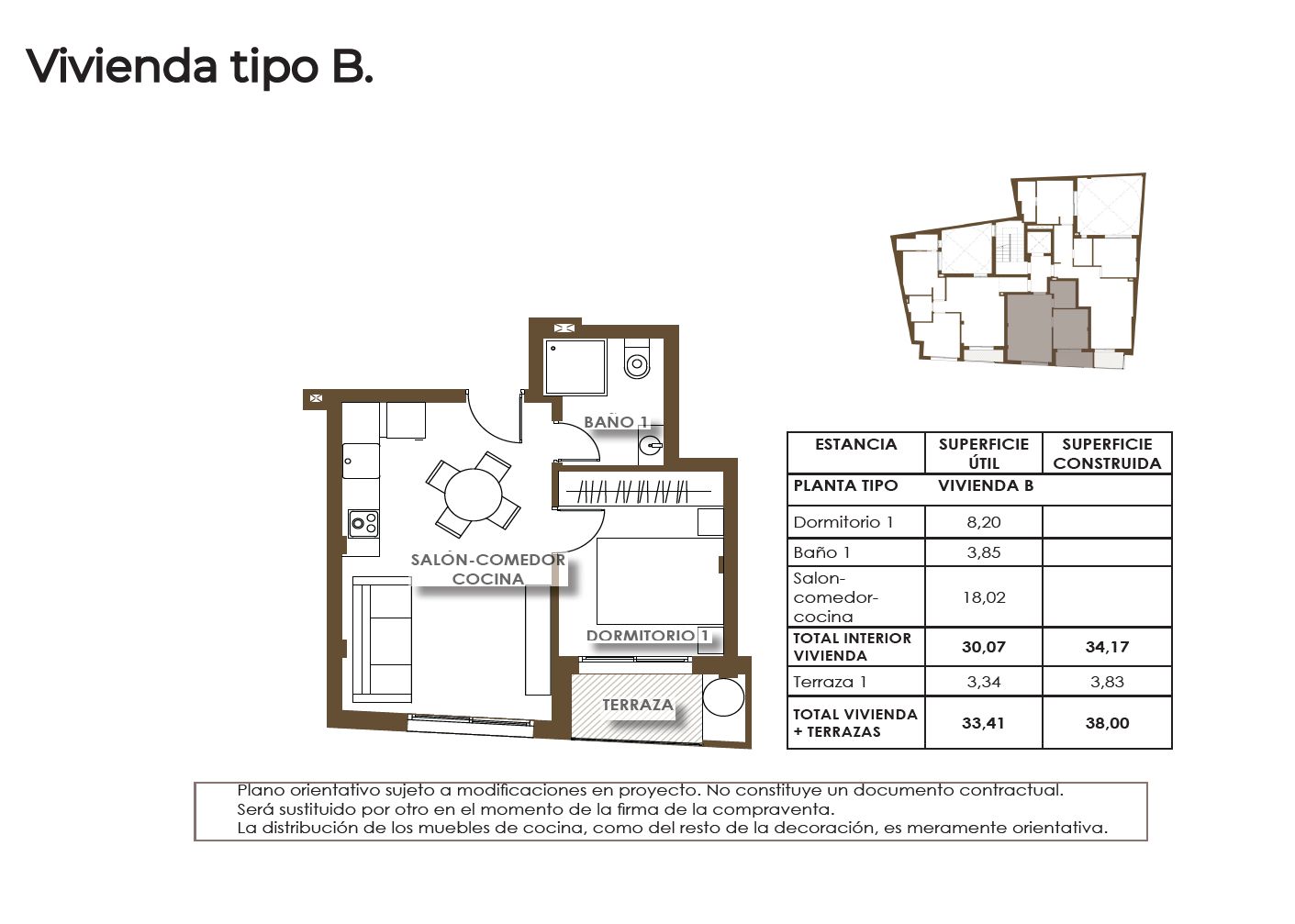 Floor plan showing the layout of the 1-bedroom apartment