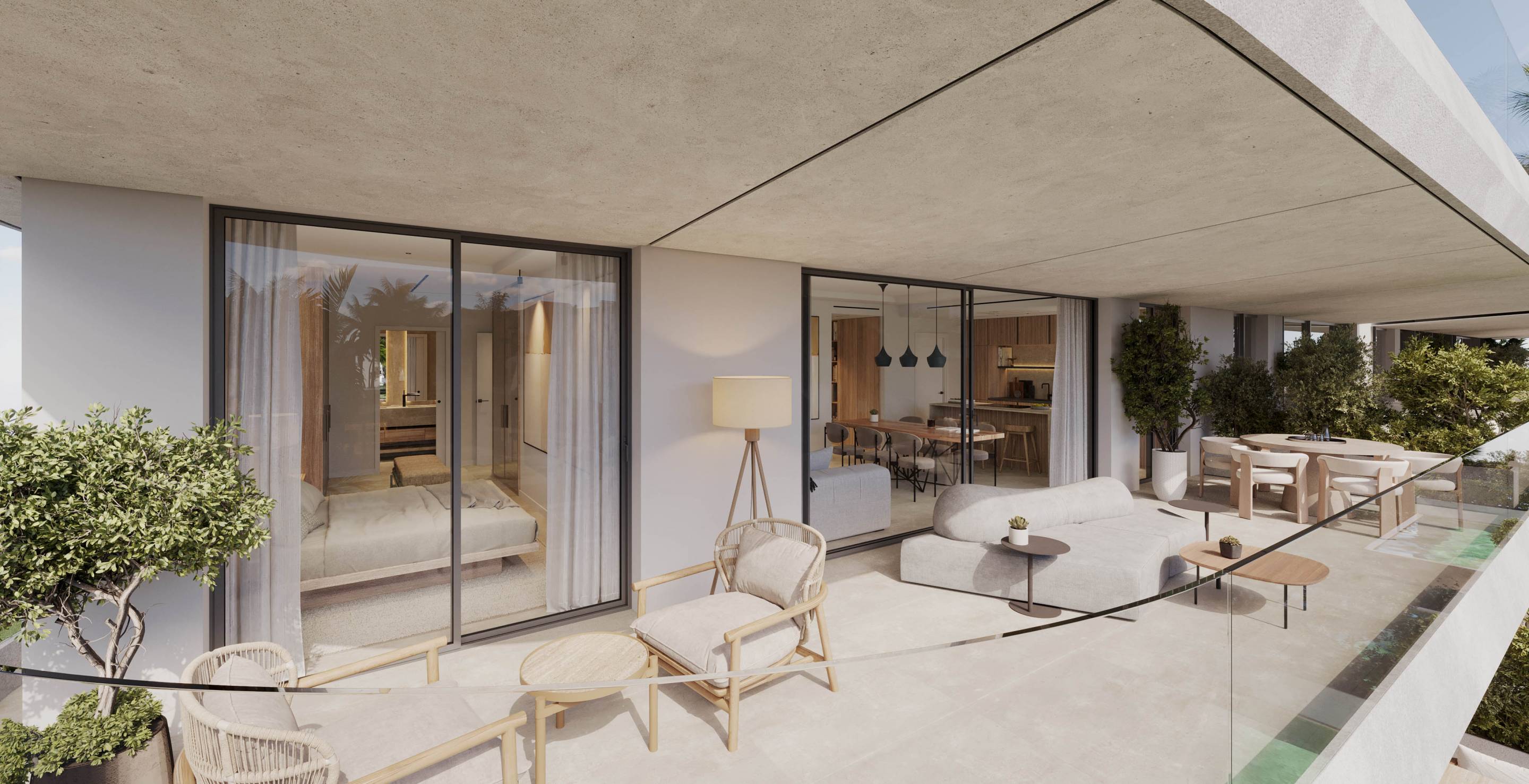 Balcony railing and exterior view, 1-bedroom apartment, Arroyo Enmedio