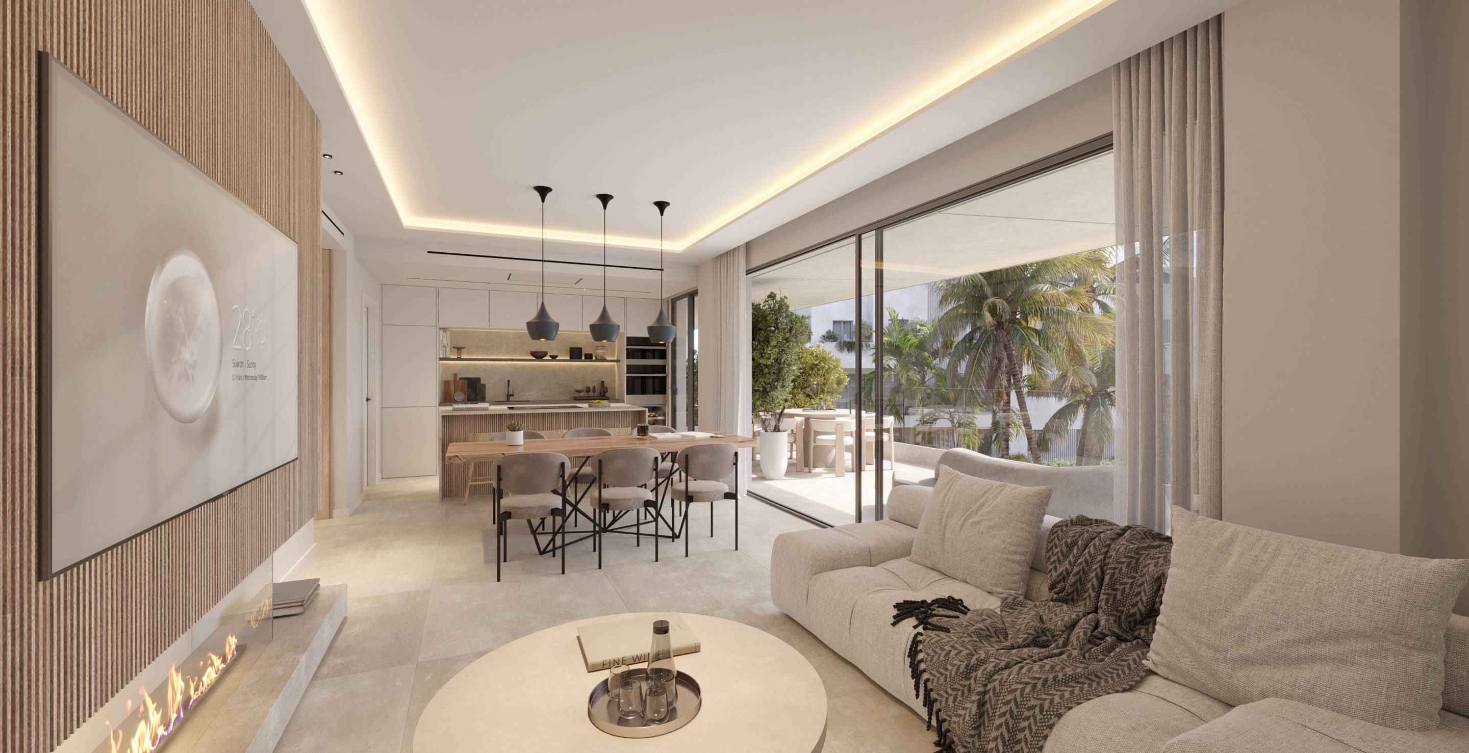Living room corner and interior walls, 1-bedroom apartment, Arroyo Enmedio