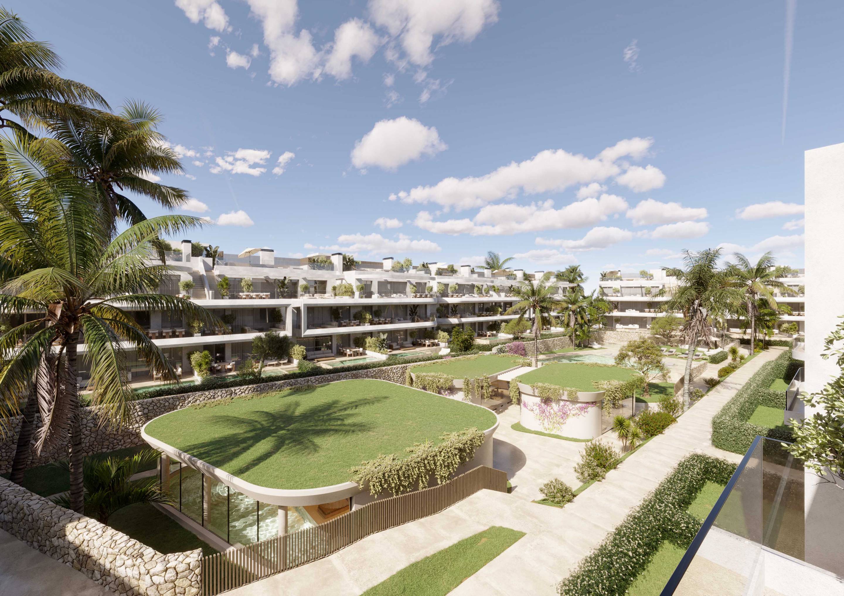 Communal pool area of new-build development in Arroyo Enmedio, Estepona