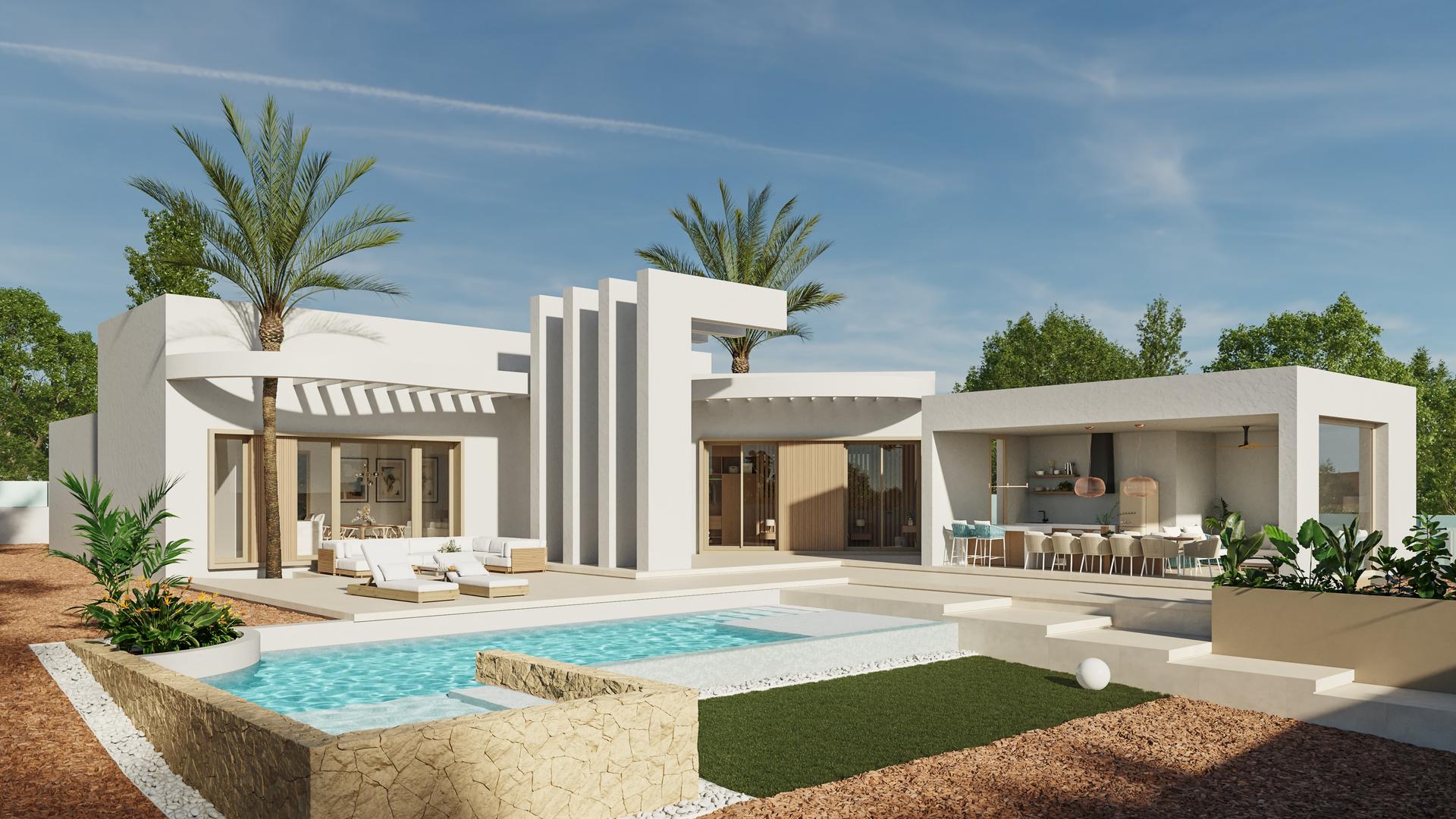 Front elevation of 4-bedroom new-build villa in Algorfa