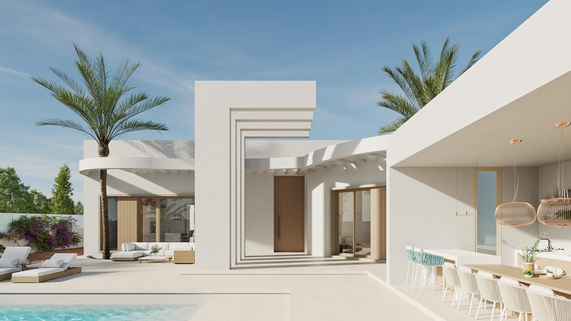Pool area or landscaped garden of new-build villa in Algorfa