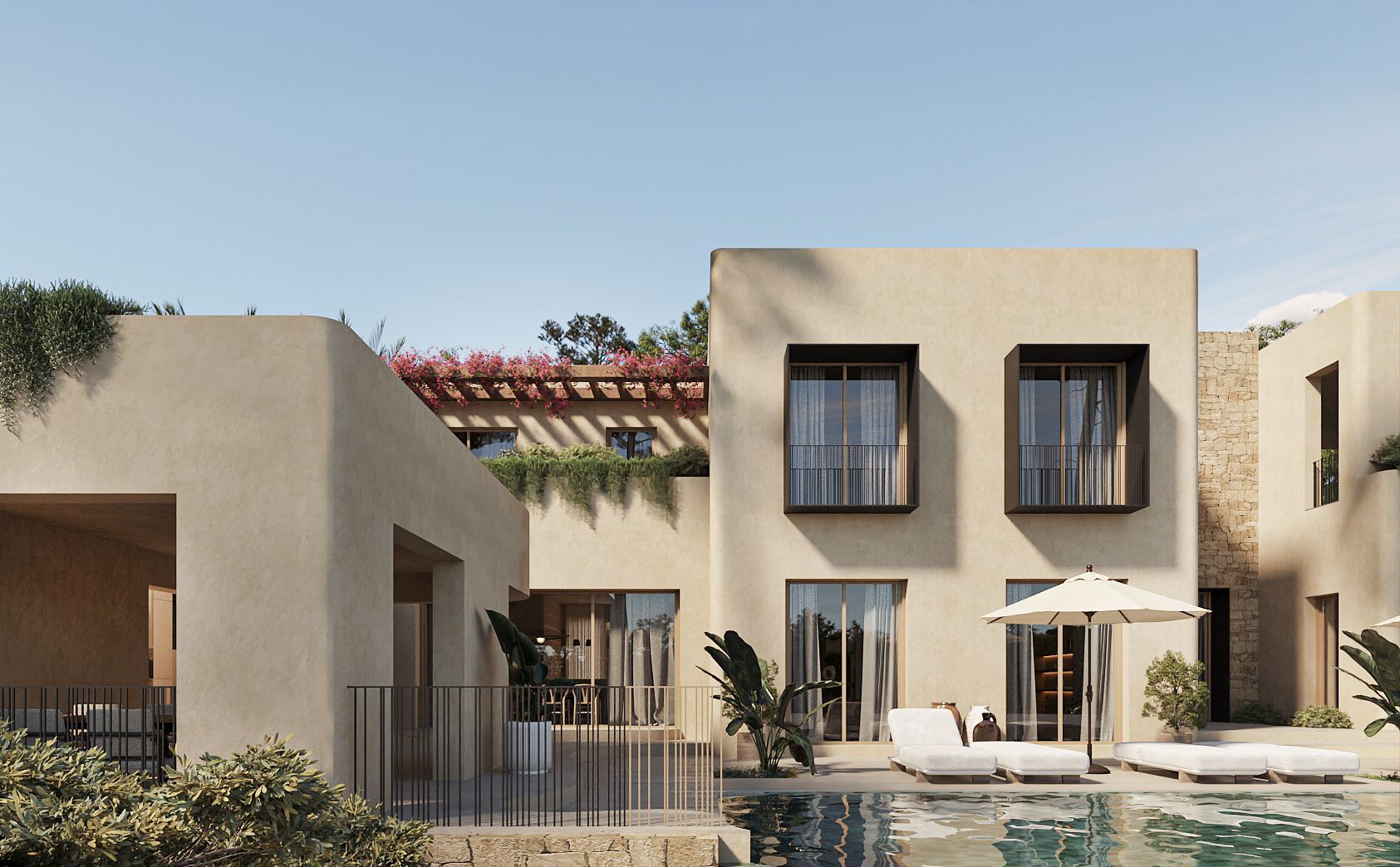 Night or dusk exterior view of new-build villa, Altea Hills