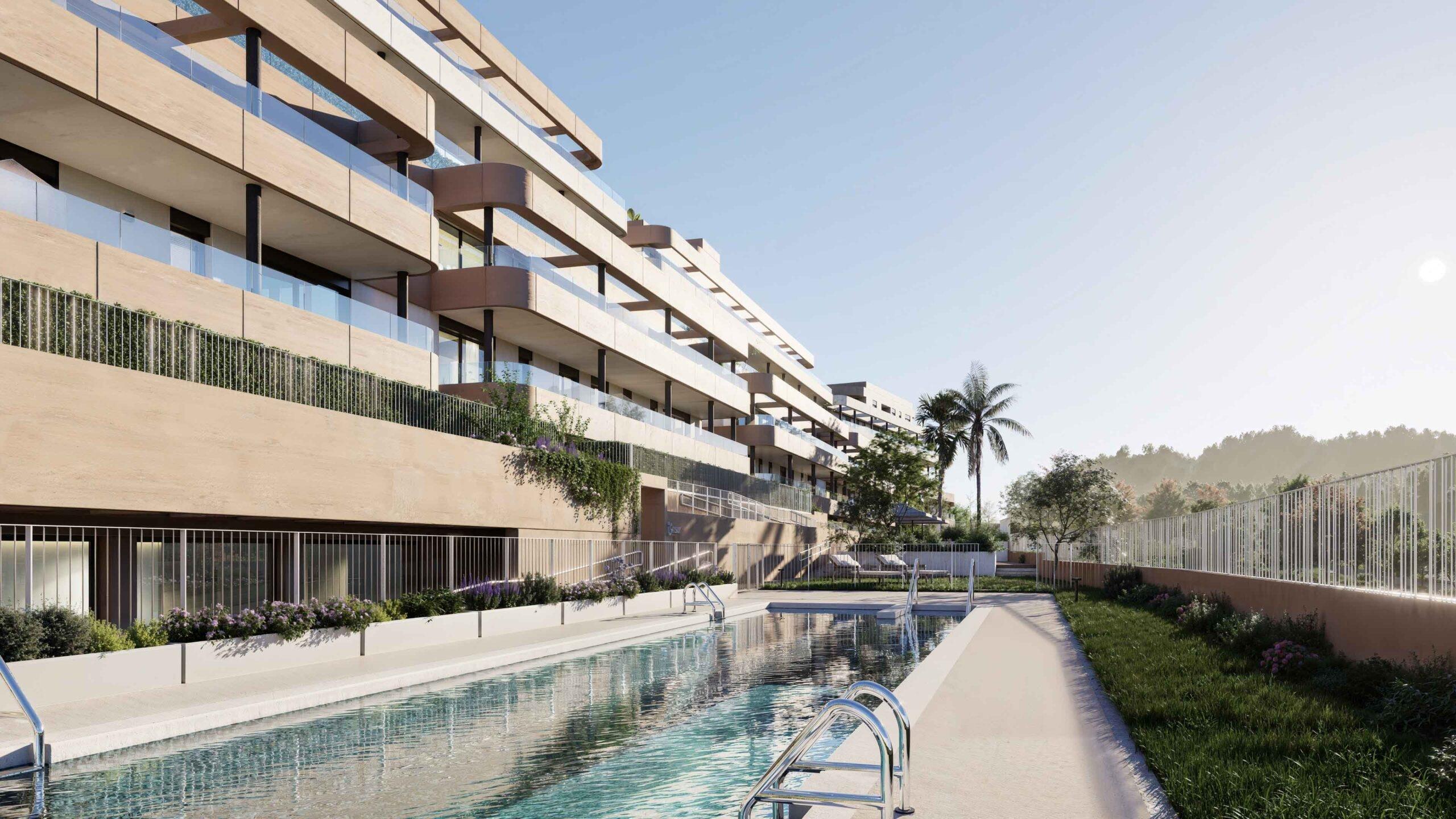 Master bedroom interior in new-build apartment, Estepona Golf