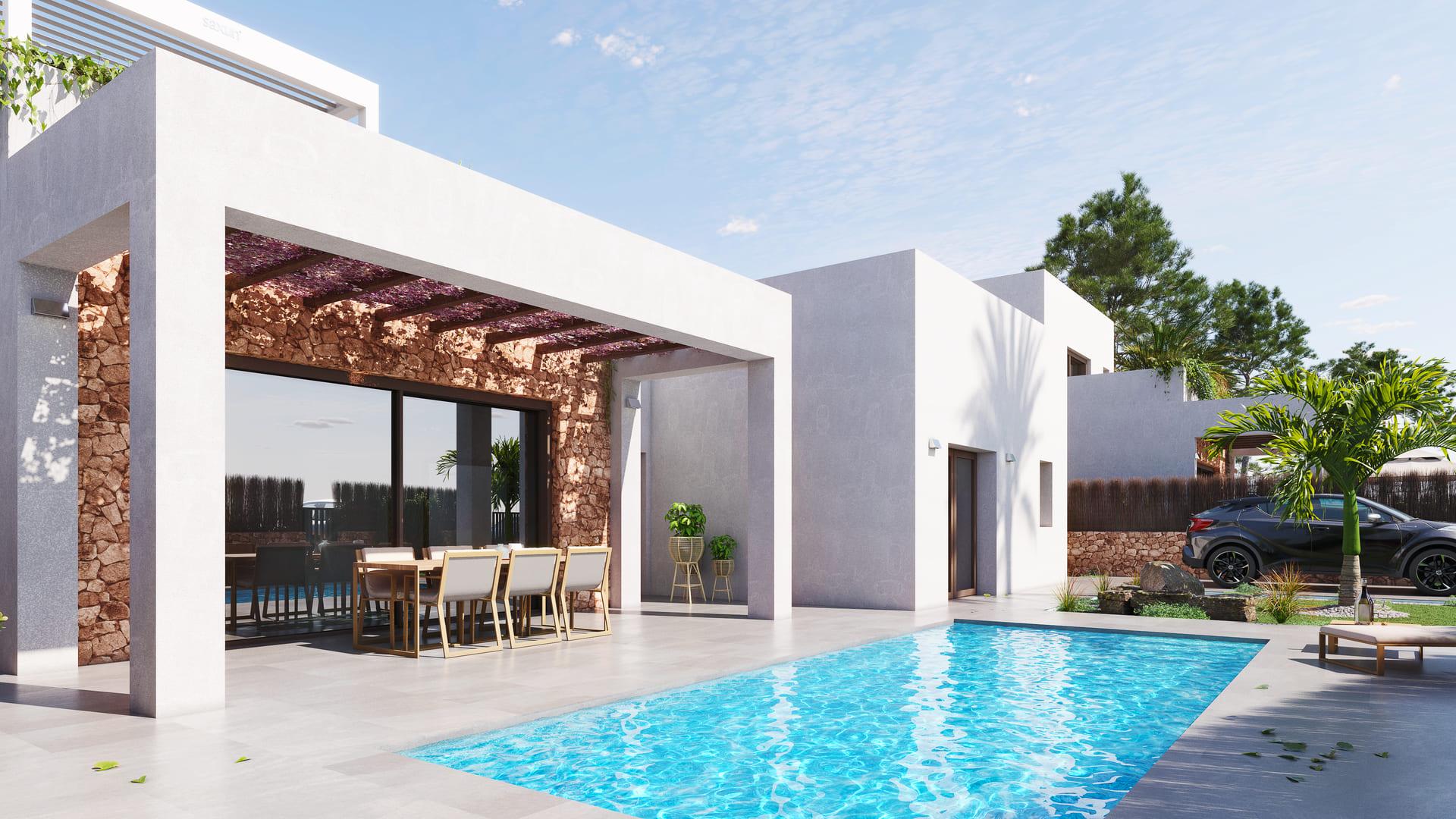 Entrance area of new-build villa in Los Dolses, Orihuela Costa