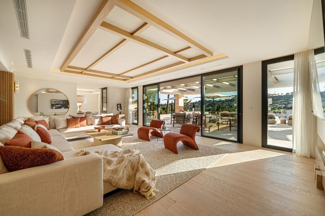 Evening exterior of new-build villa, Aloha, Marbella