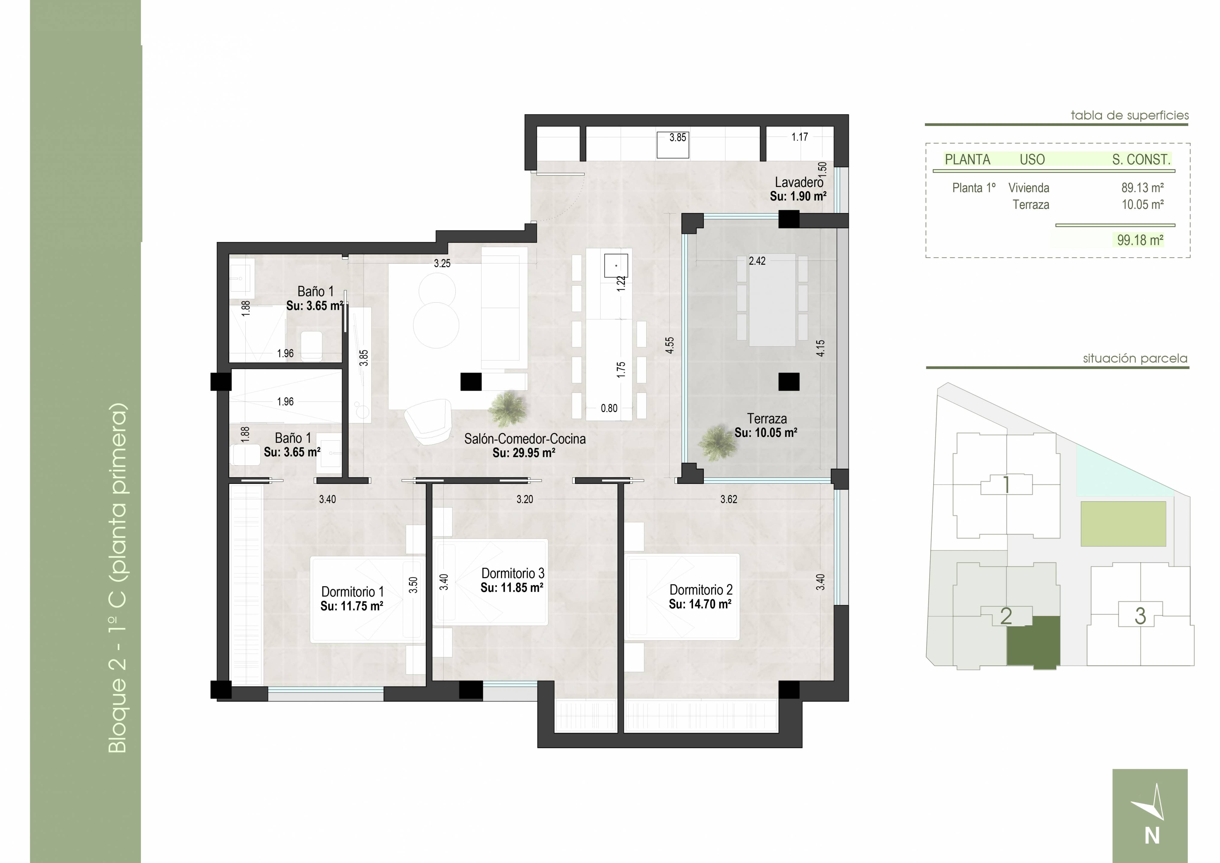 Floor plan of the 3-bedroom apartment in Lo Pagán