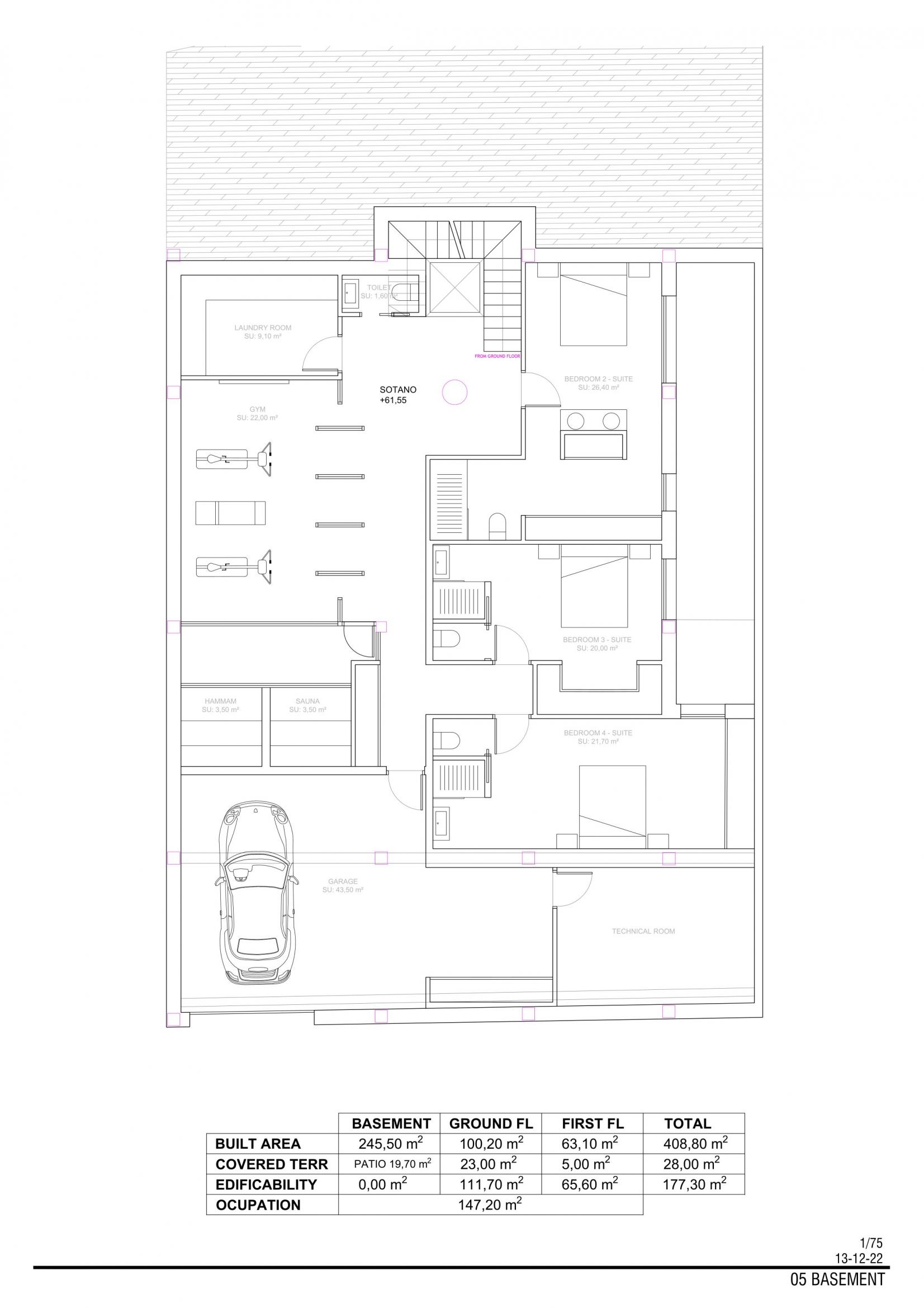 Floor plan detail showing bathroom and bedroom arrangement, Campo de Golf La Marquesa villa