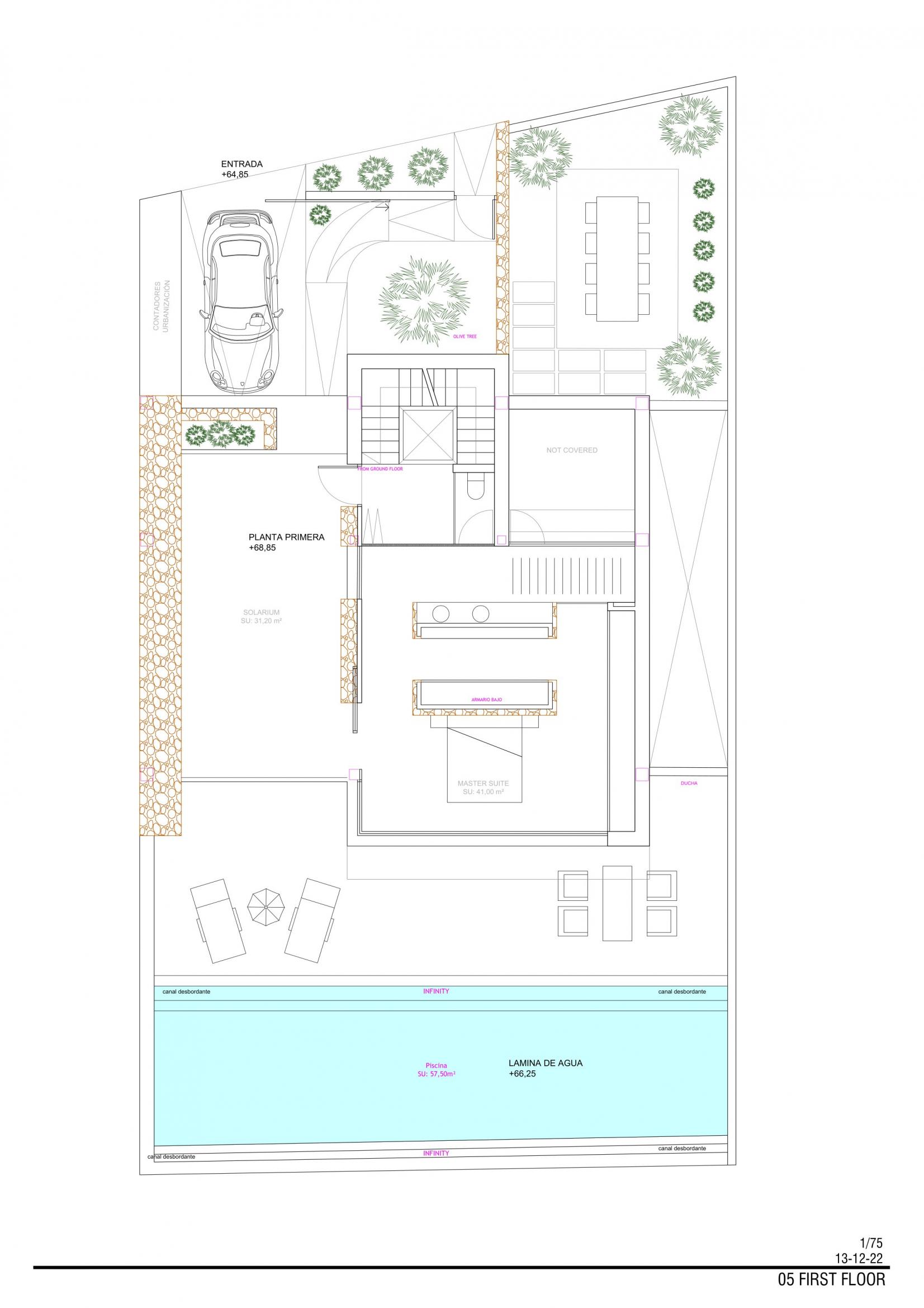 Floor plan showing lower ground level, 4-bedroom villa, Campo de Golf La Marquesa