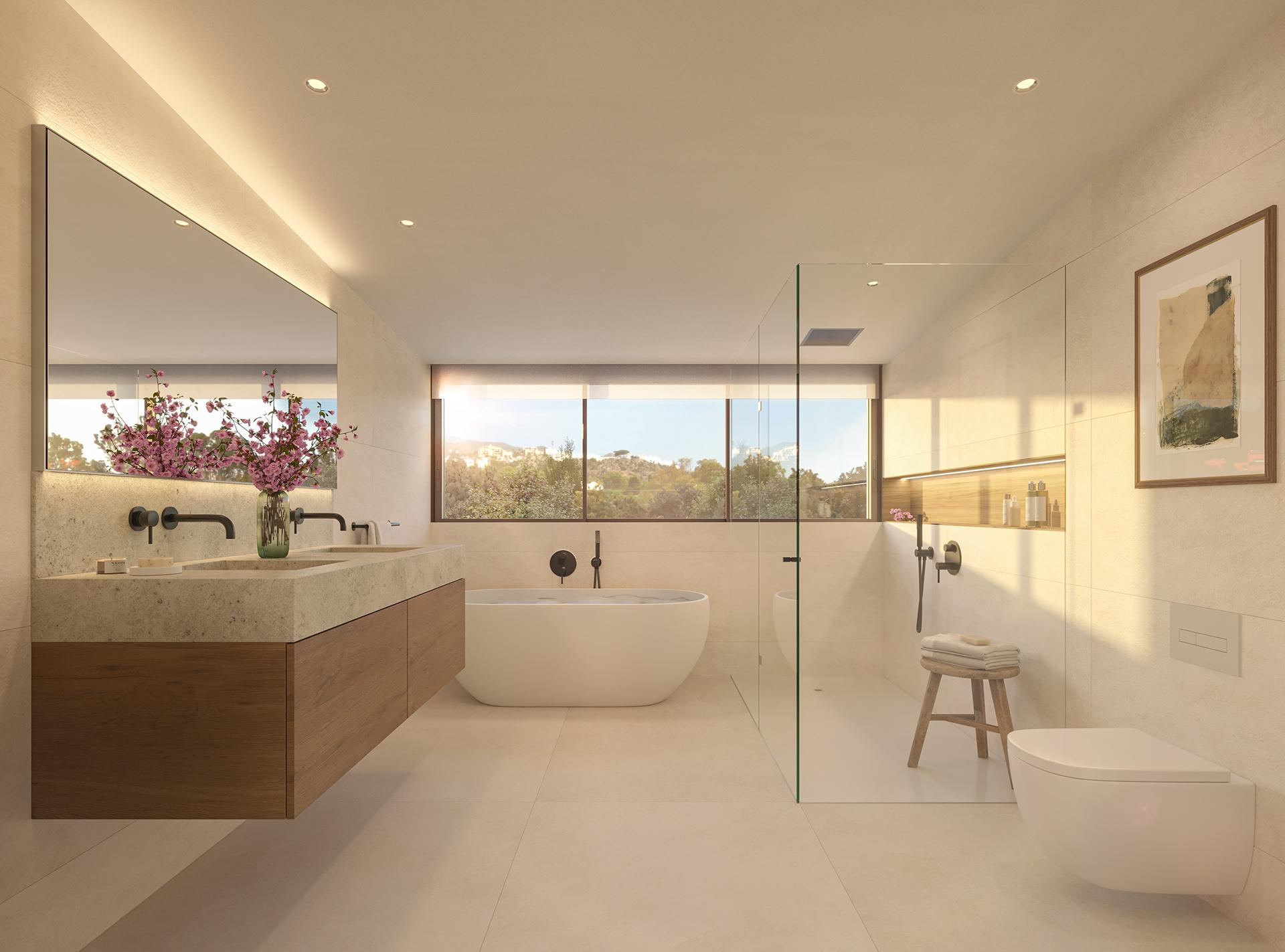 Communal pool area in new-build development, Torremuelle, Benalmádena