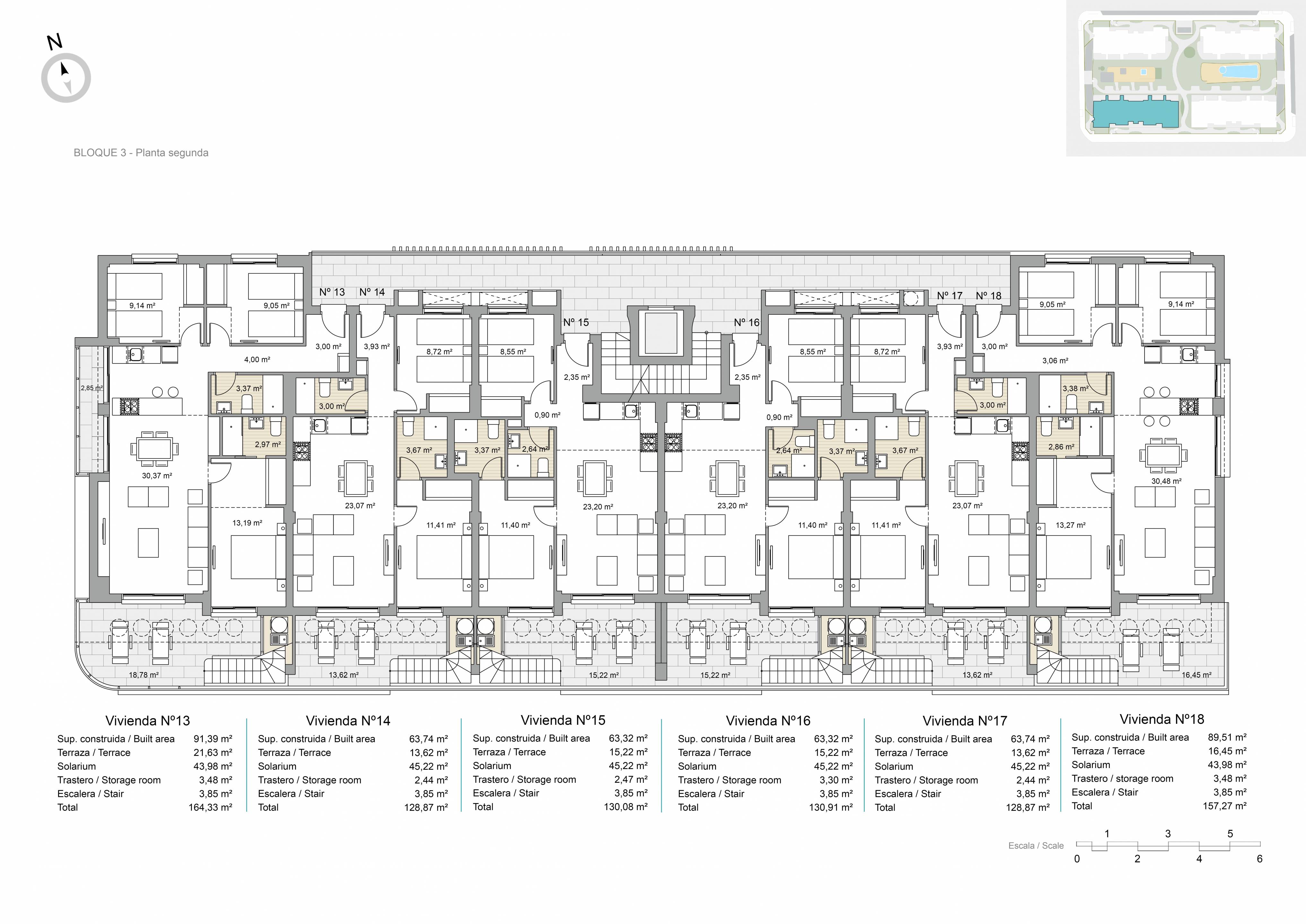 Floor plan of 2-bedroom penthouse, Zona Pueblo, Pilar De La Horadada - 126m2 build