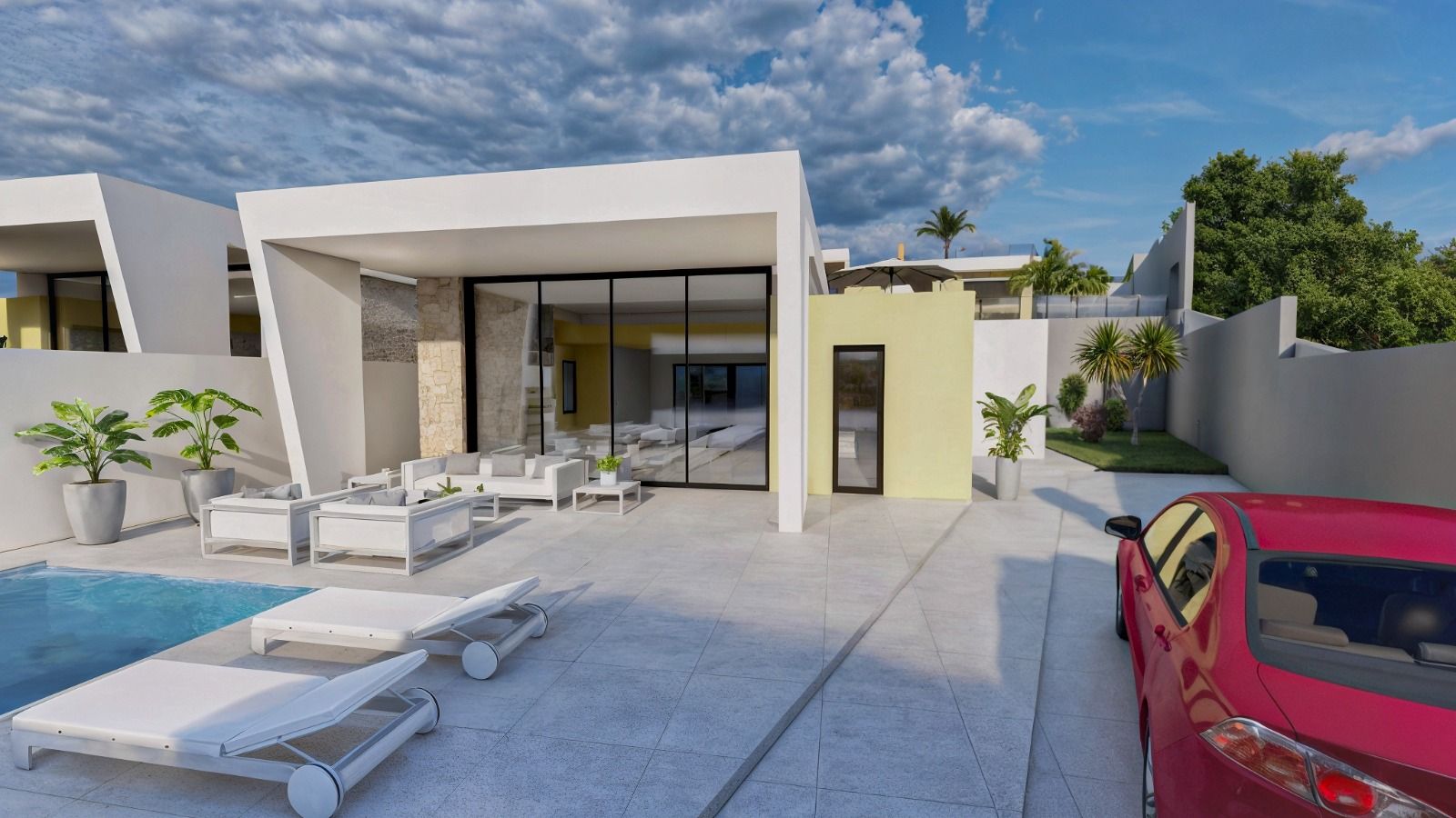 Side view of villa plot showing 434m2 garden area, Perla del Mar, Orihuela
