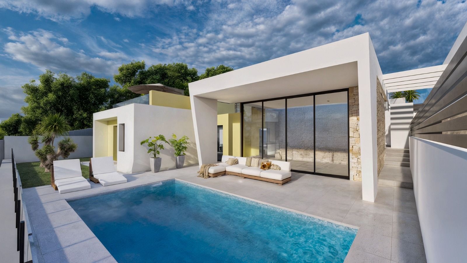 Ground-floor entrance and access of new-build villa in Urbanización Perla del Mar