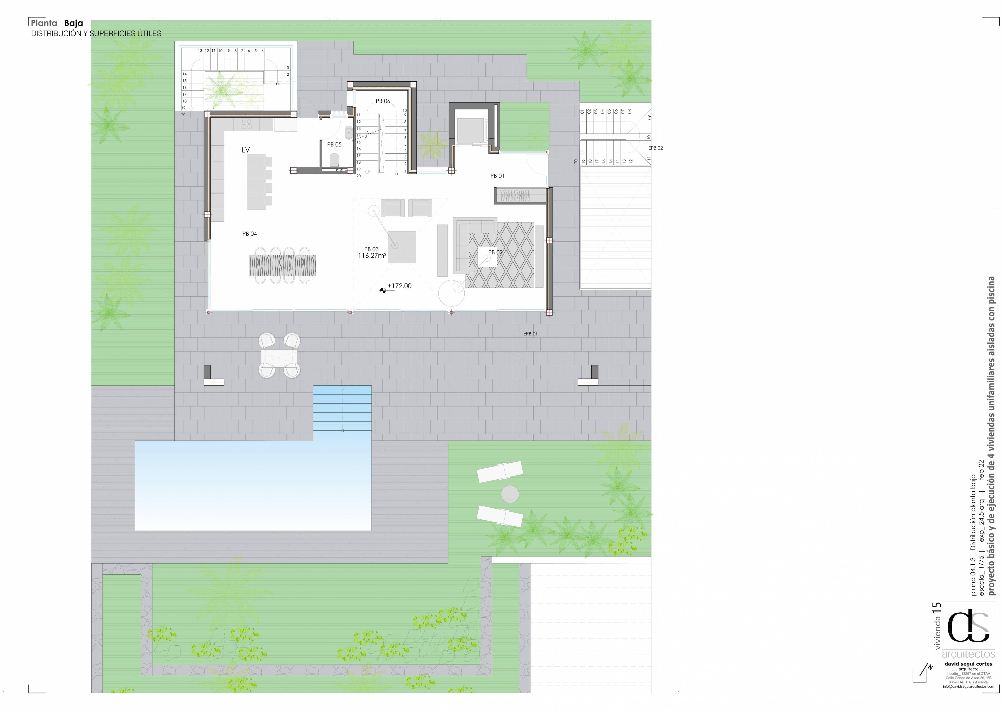 Second floor plan with terrace layout, villa in Sierra Cortina, Finestrat