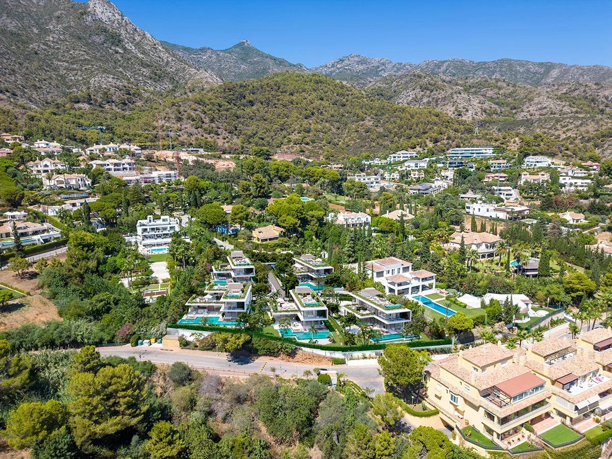 Exterior facade of new-build villa at dusk, Cascada de Camoján, Marbella