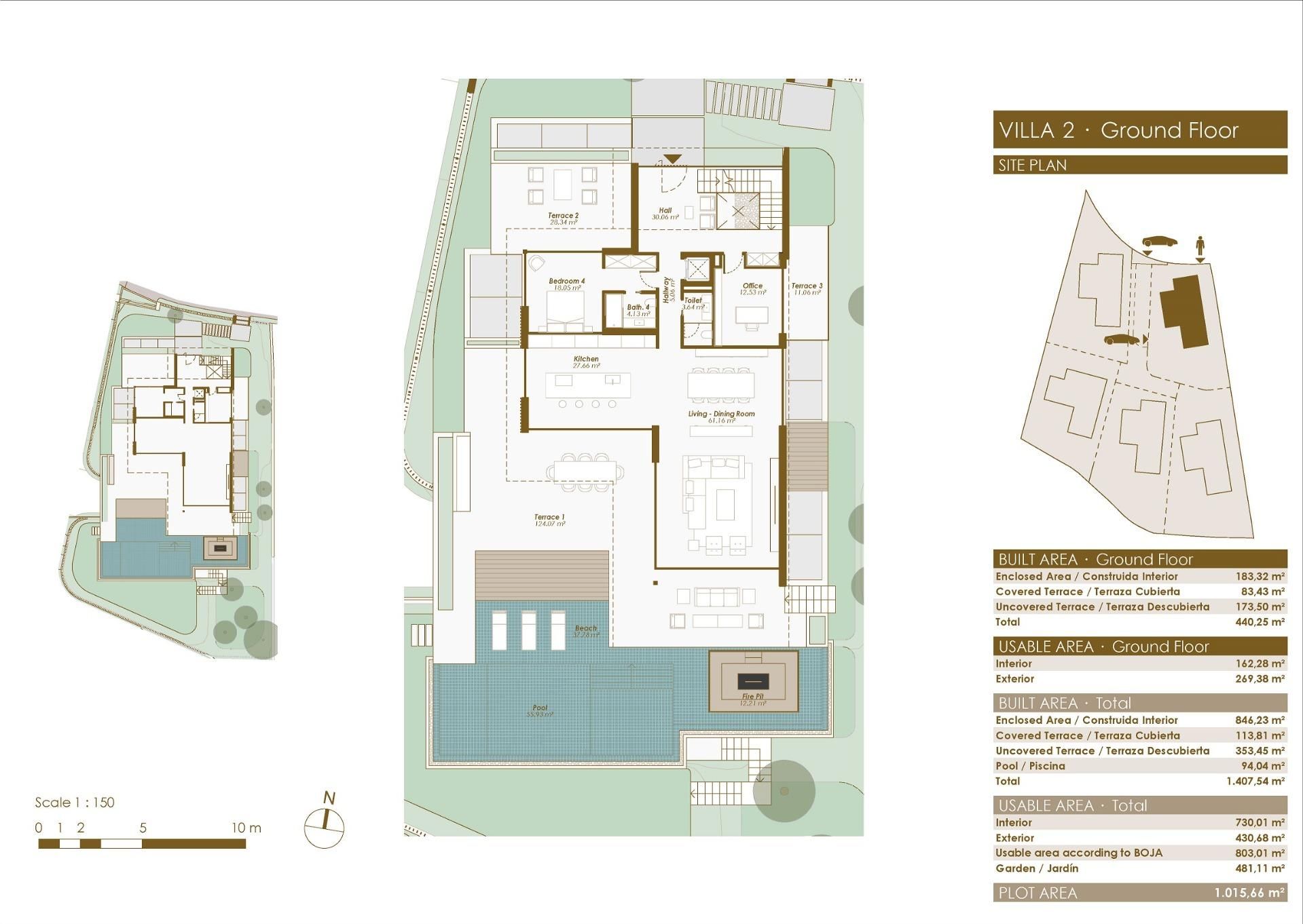 Site plan showing plot boundaries, 5-bedroom villa, Cascada de Camoján