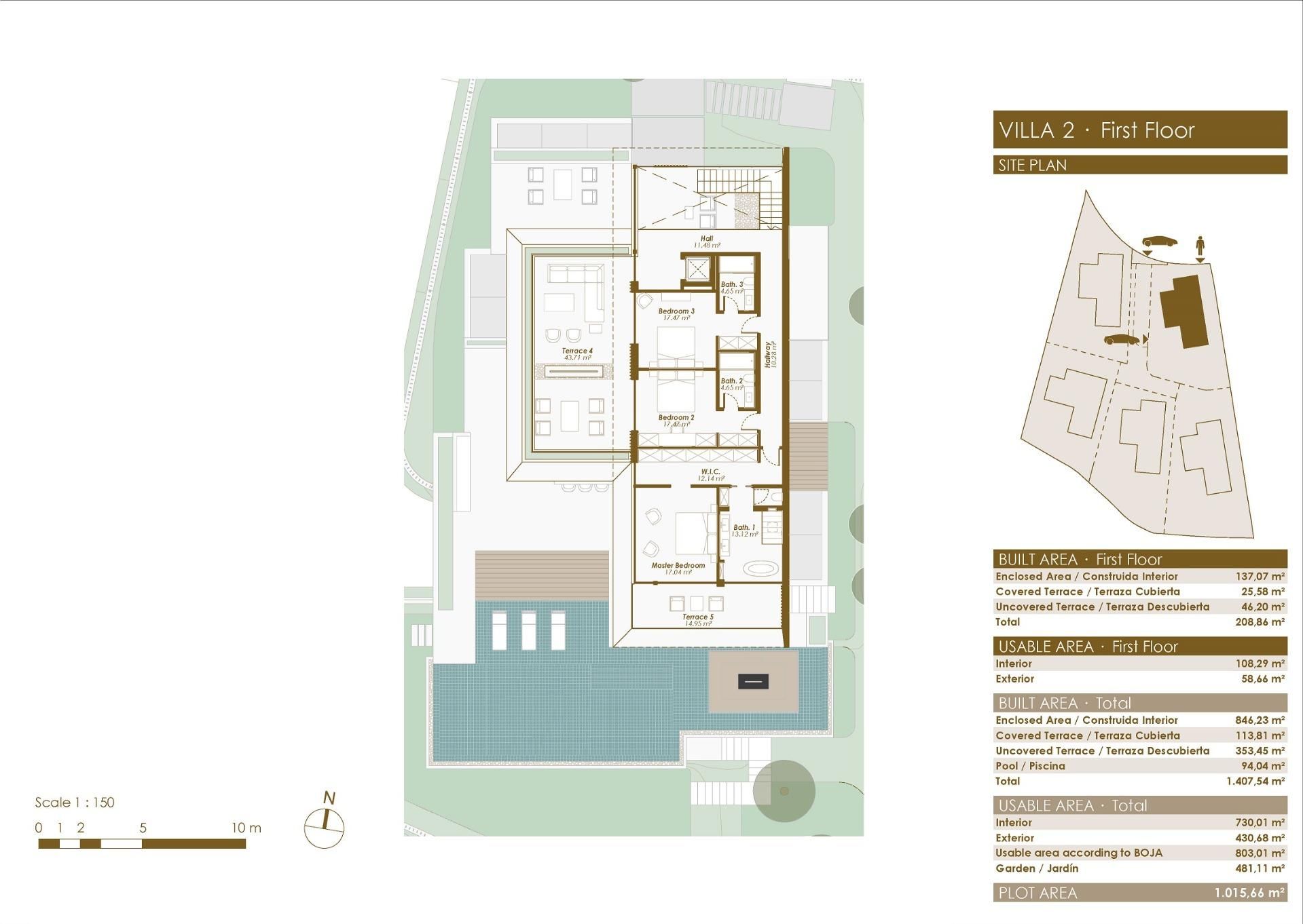 Lower floor plan of new-build villa, Cascada de Camoján, Marbella