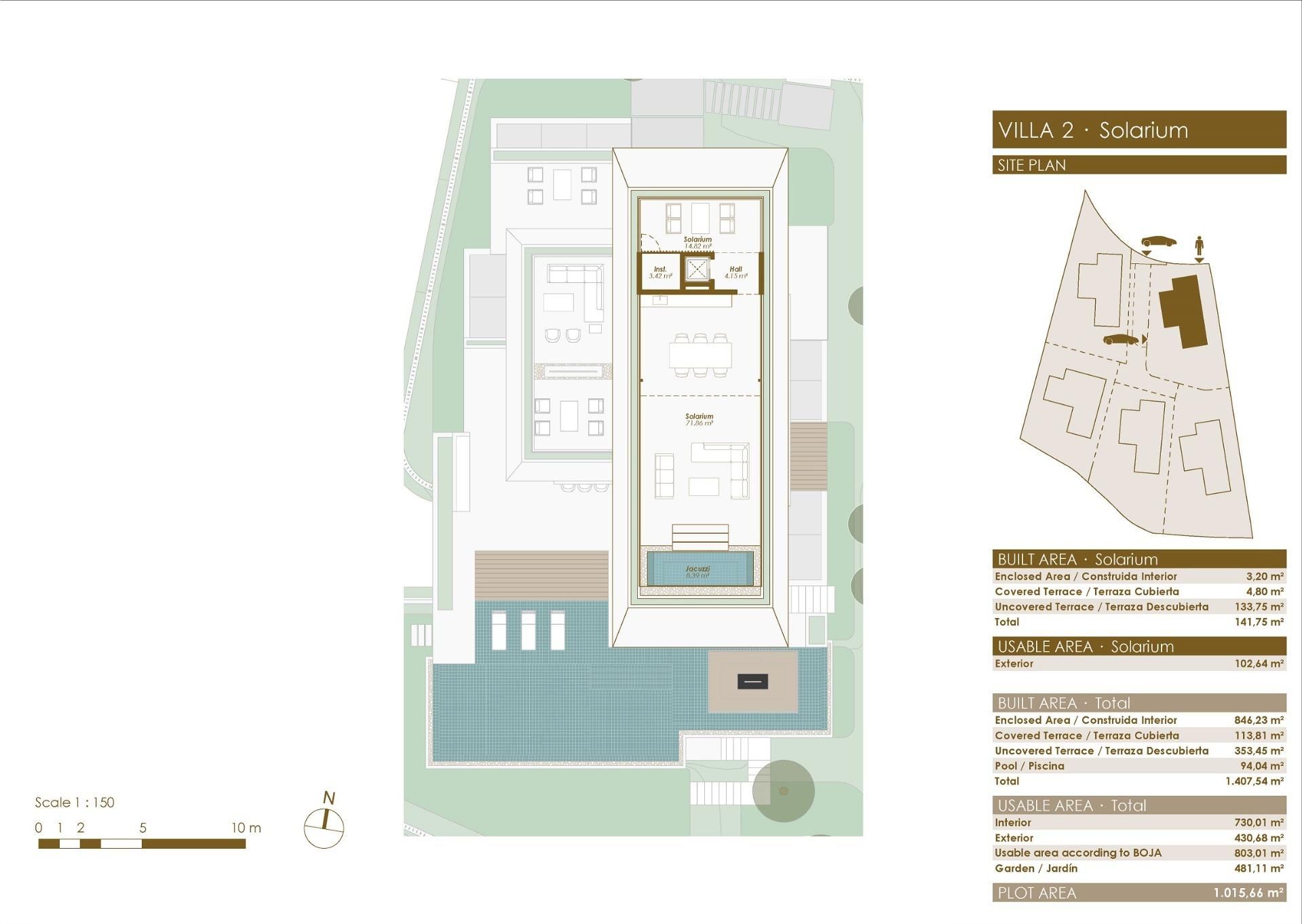 Solarium floor plan of new-build villa, Cascada de Camoján, Marbella