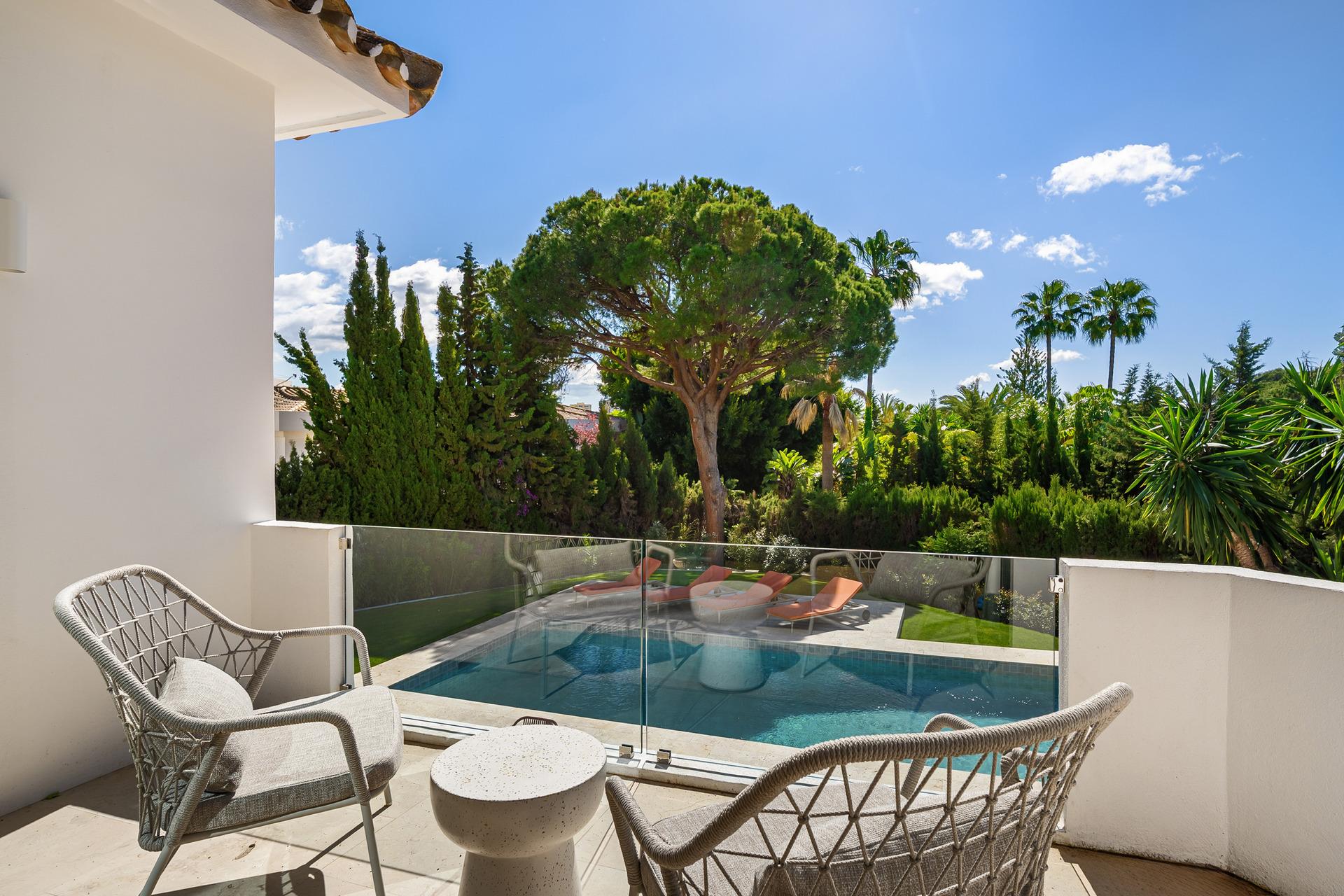 Garden level of new-build villa showing plot extent, Puerto Banús