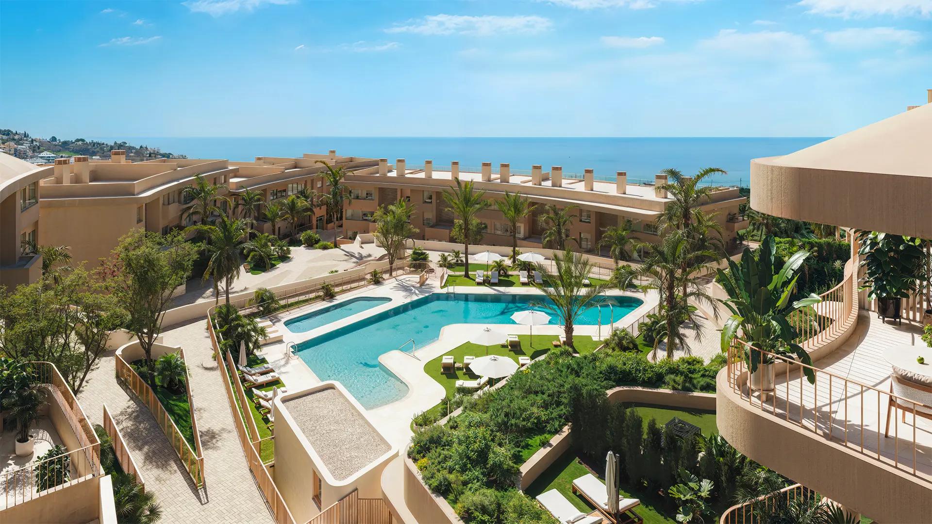 Open-plan living area in 2-bedroom new-build apartment, El Higuerón, Fuengirola