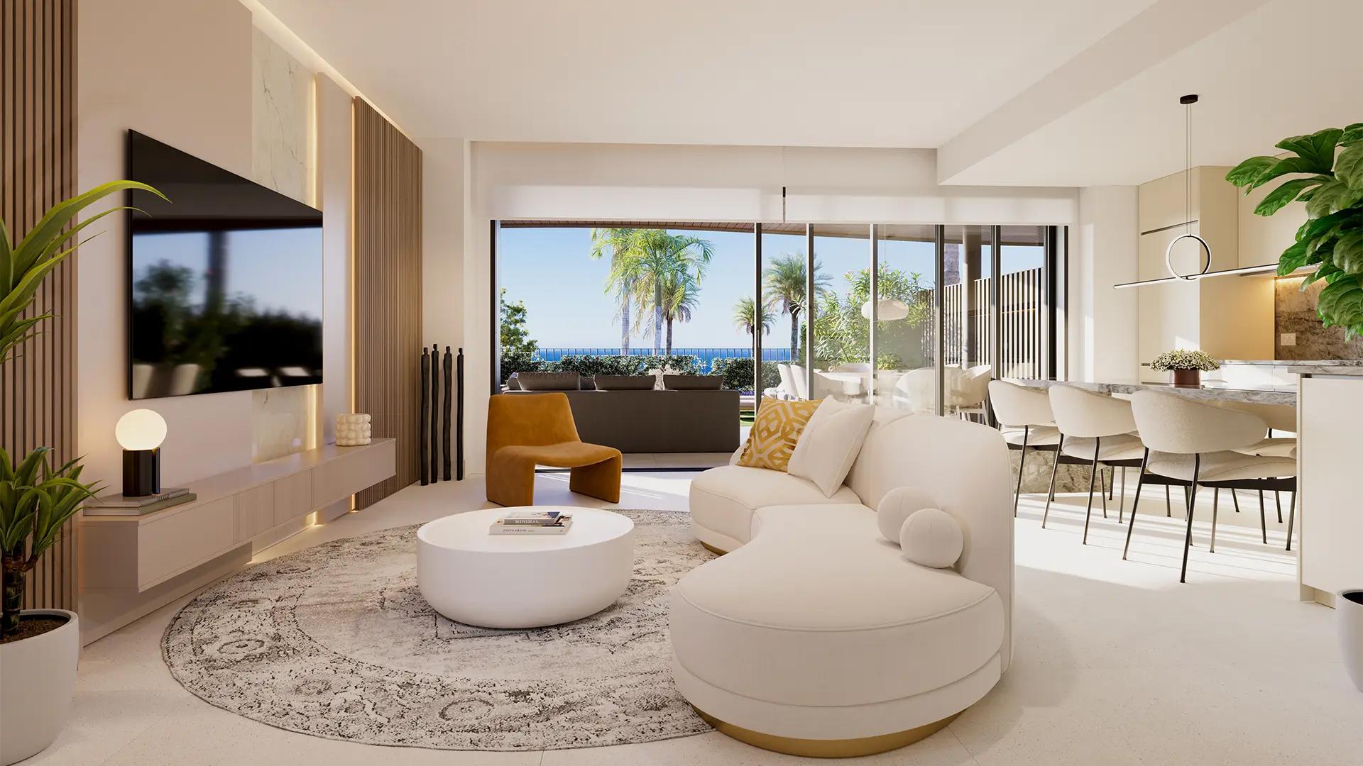Living room with windows in 2-bedroom apartment, El Higuerón, Fuengirola