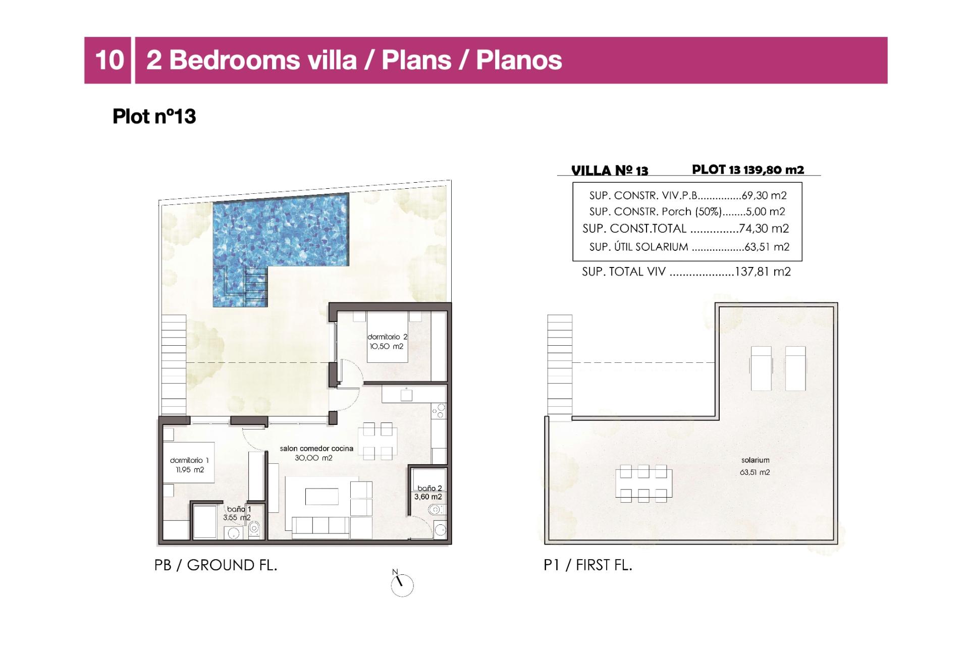 Floor plan of 2-bedroom townhouse in Las Higuericas, Pilar De La Horadada