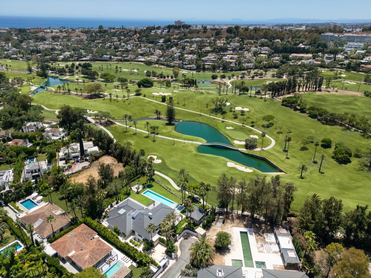 Aerial view of new-build villa plot in Puerto Banús, Marbella
