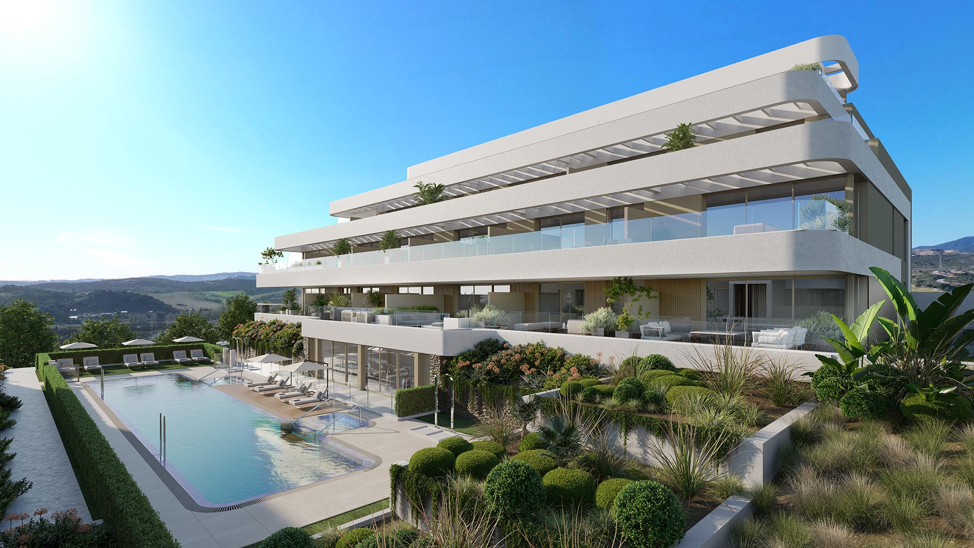 Apartment for sale in Arroyo Vaquero, Estepona - exterior view of new-build development with communal pool