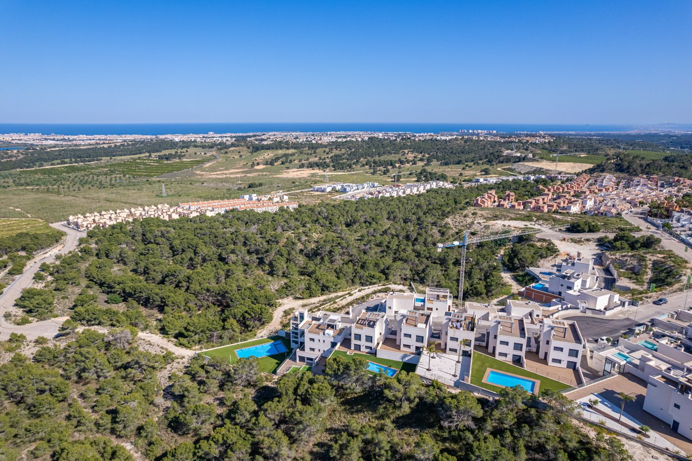 Aerial view of new-build villa plot in Bellavista, San Miguel de Salinas