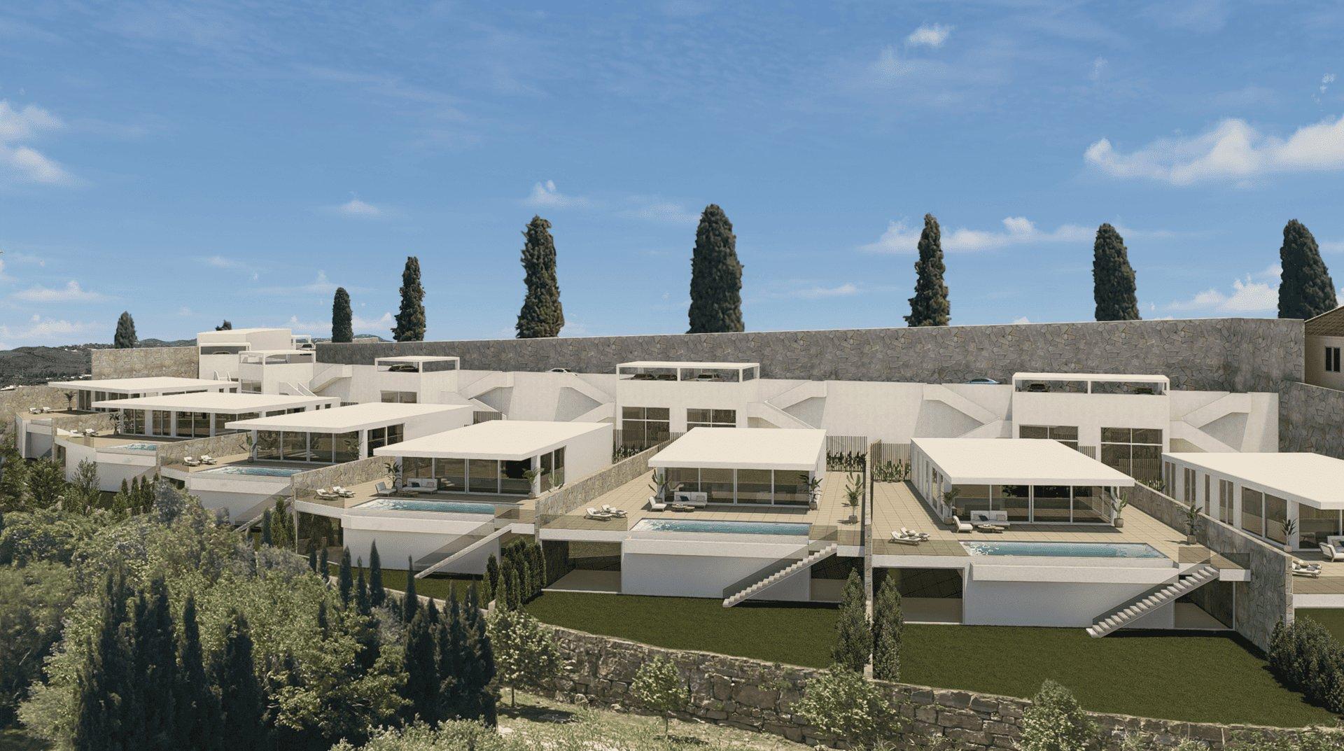Front facade of 4-bedroom new-build villa in Mijas Golf, Mijas