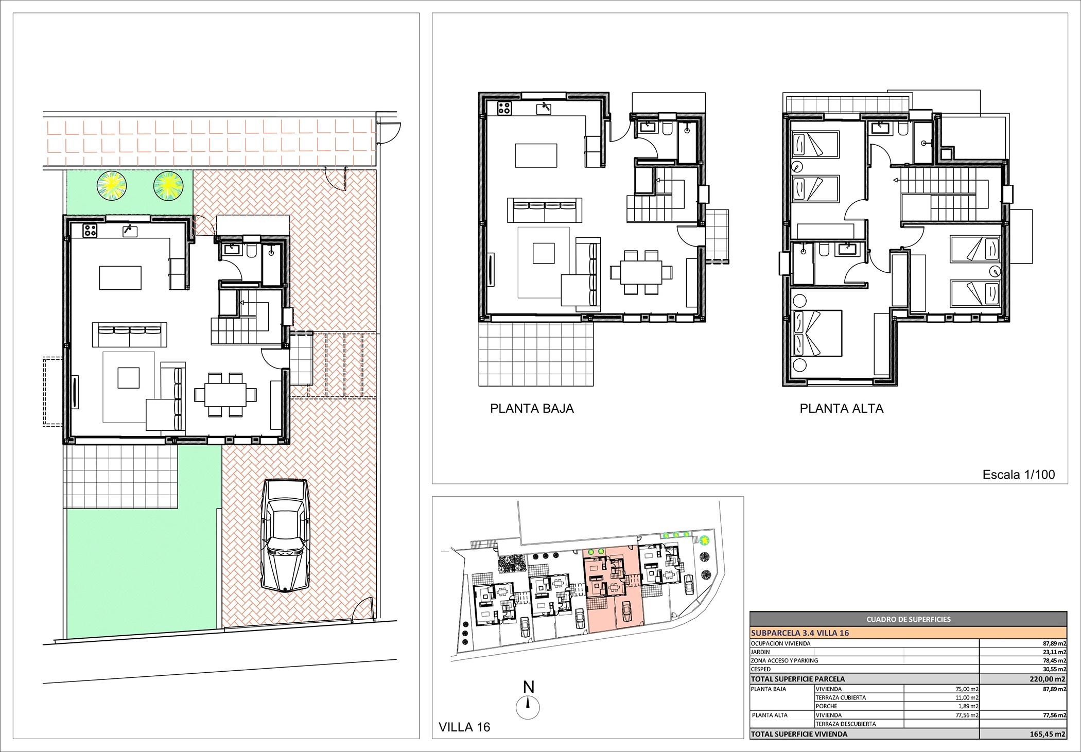 Floor plan of 3-bedroom new-build villa on 220m2 plot, Tossal Gros, Denia