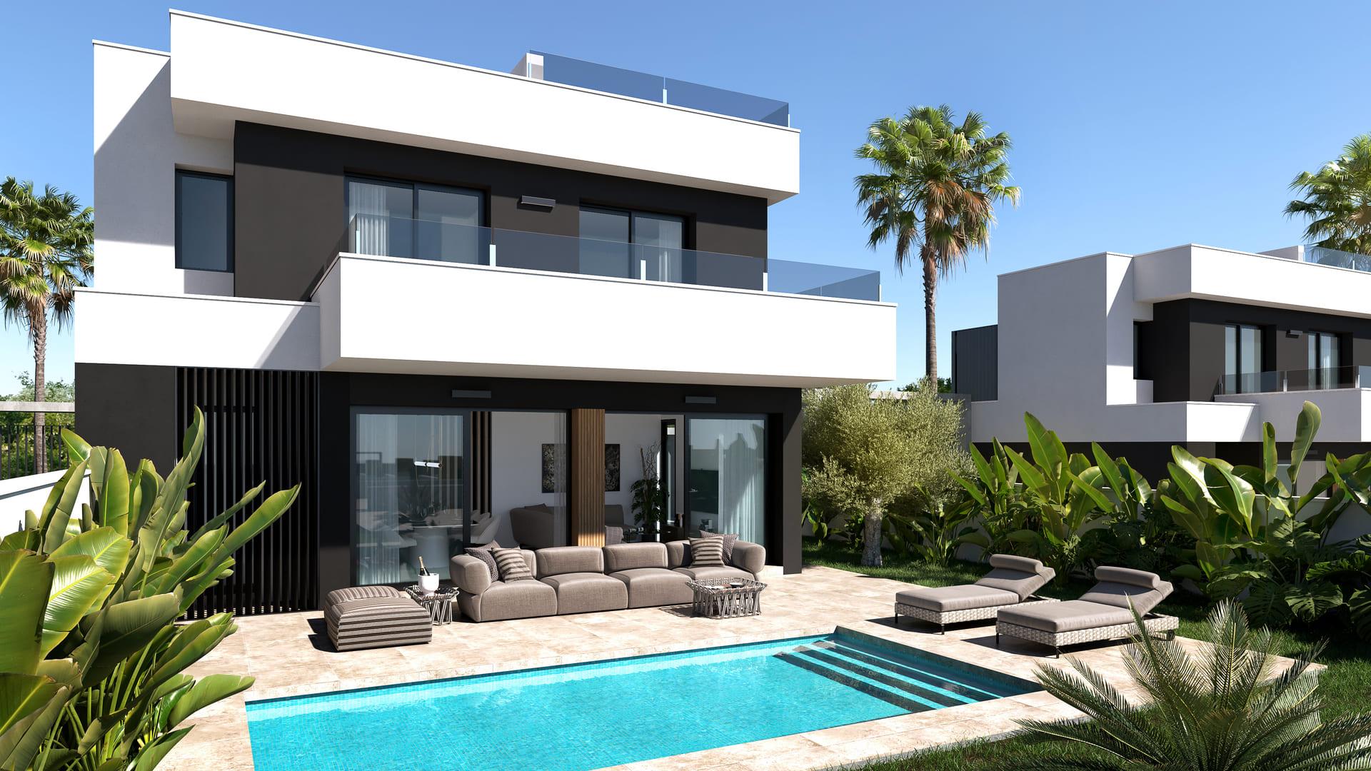 Bedroom with built-in storage in new-build villa, Lo Marabú
