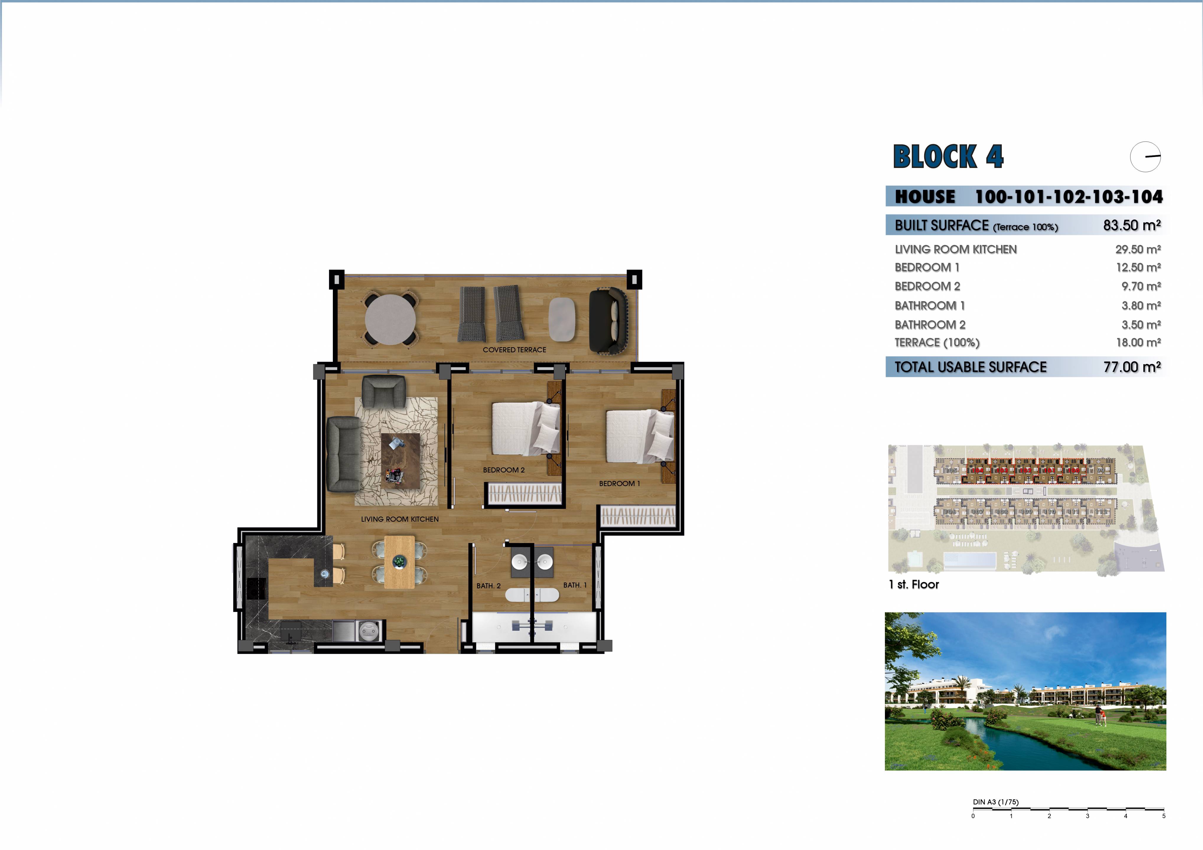 Floor plan of the 2-bedroom apartment in Serena Golf