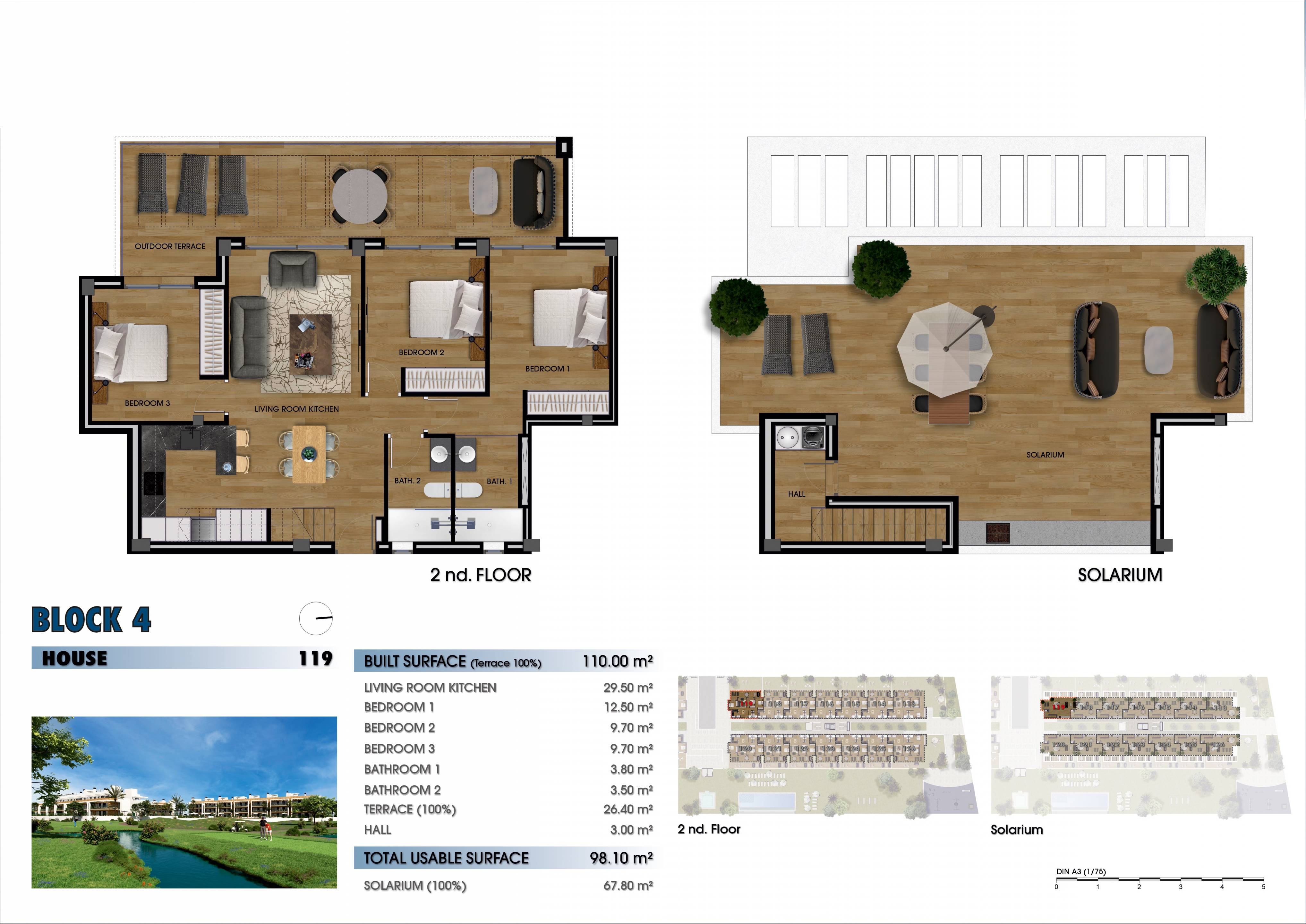 Floor plan of the 3-bedroom penthouse in Serena Golf