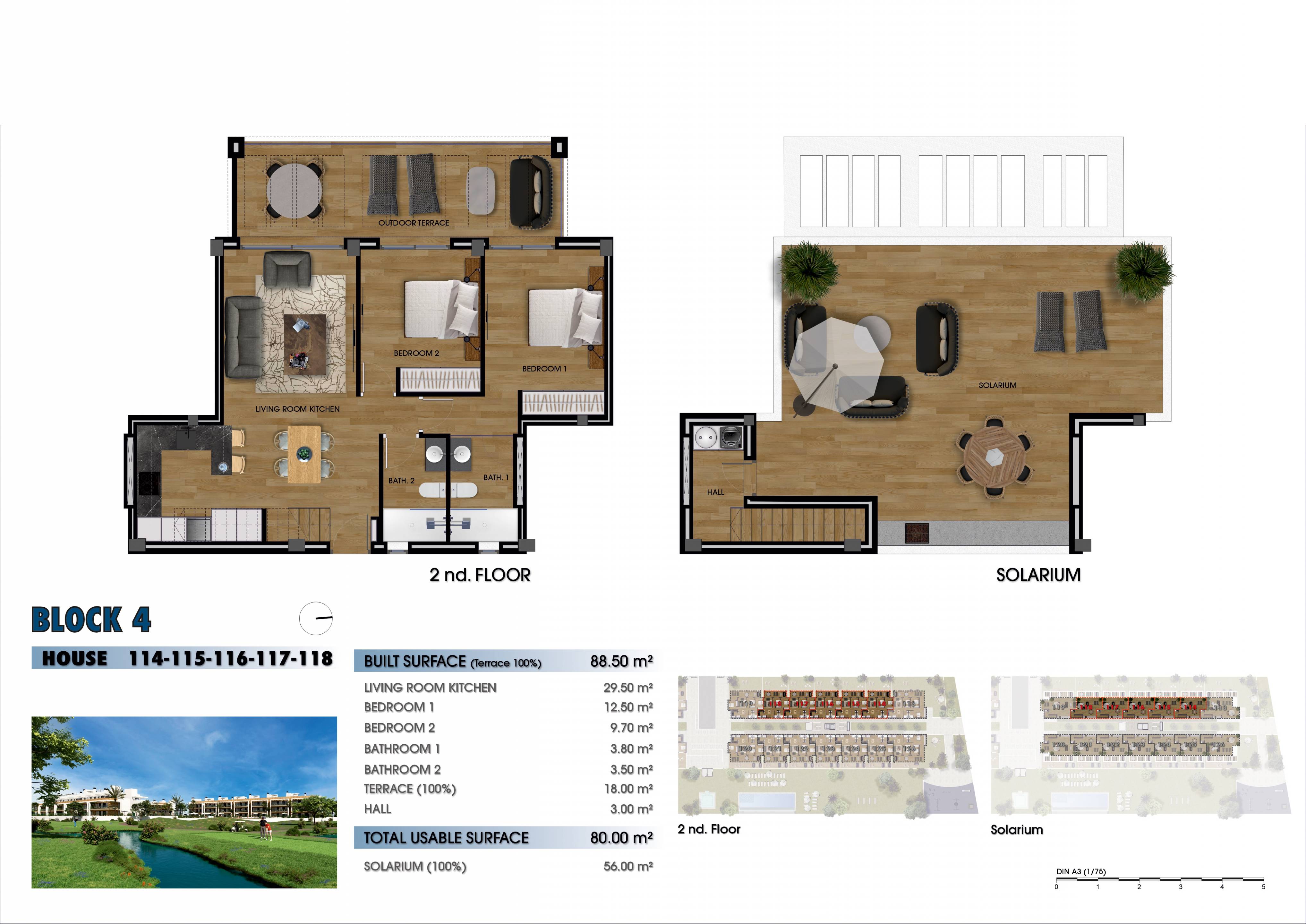 Floor plan of the 2-bedroom penthouse in Serena Golf