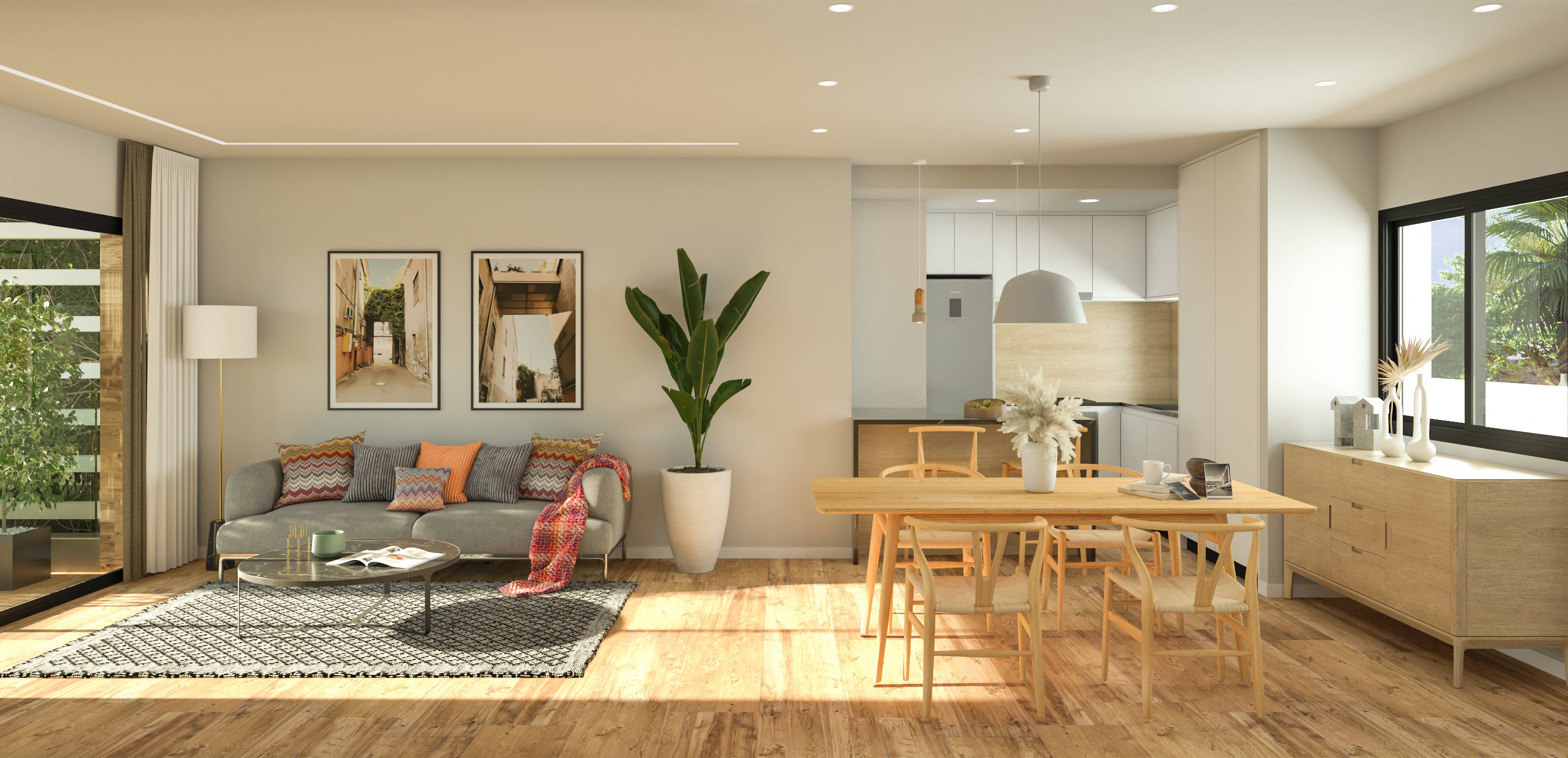 Open-plan kitchen and dining area in 3-bedroom apartment, Serena Golf