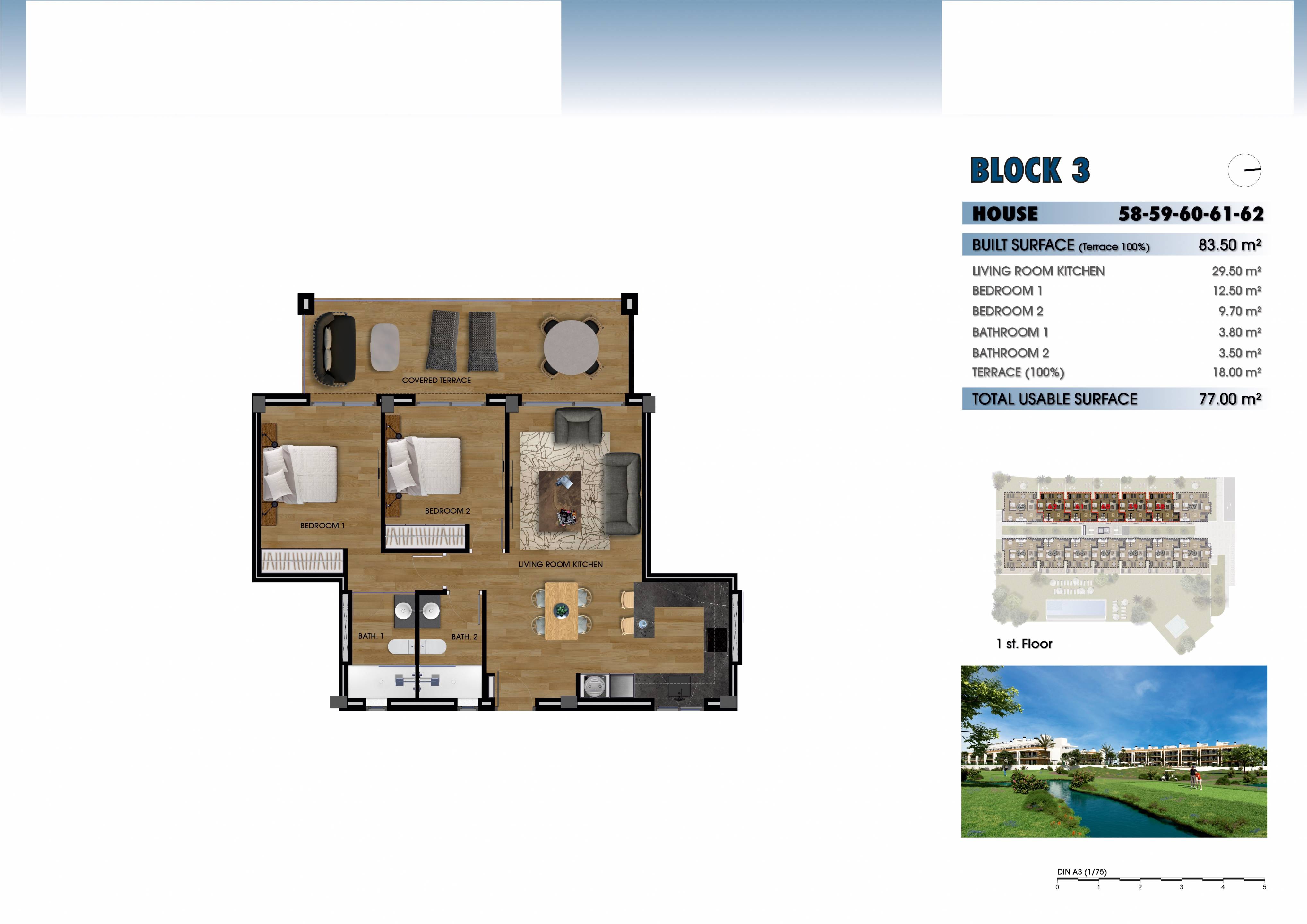 Floor plan of 2-bedroom apartment in Serena Golf, Los Alcázares